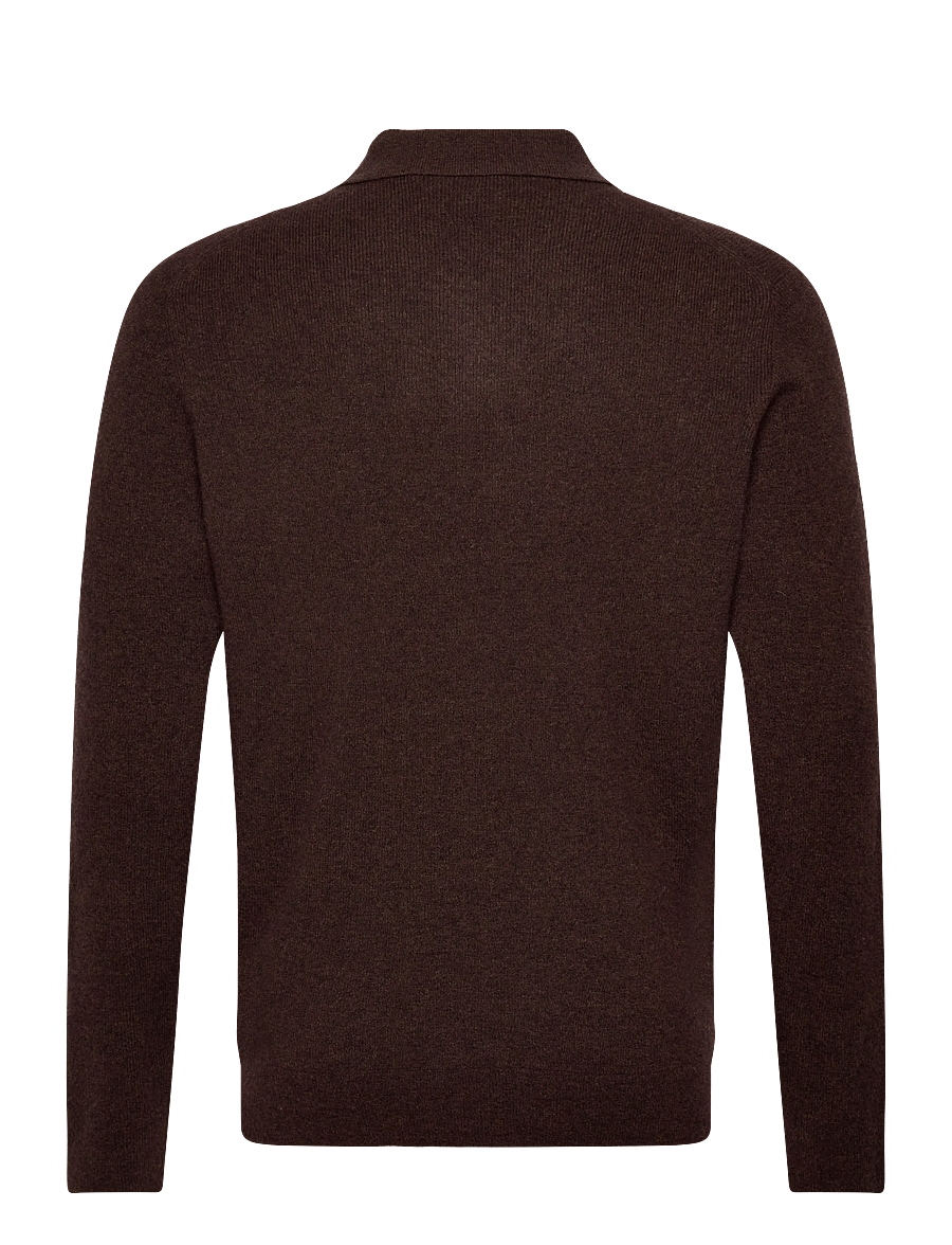 Lyle & Scott - Lambswool Blend Rugby Jumper - long-sleeved knitted polos - y059 bottle brown marl - 2