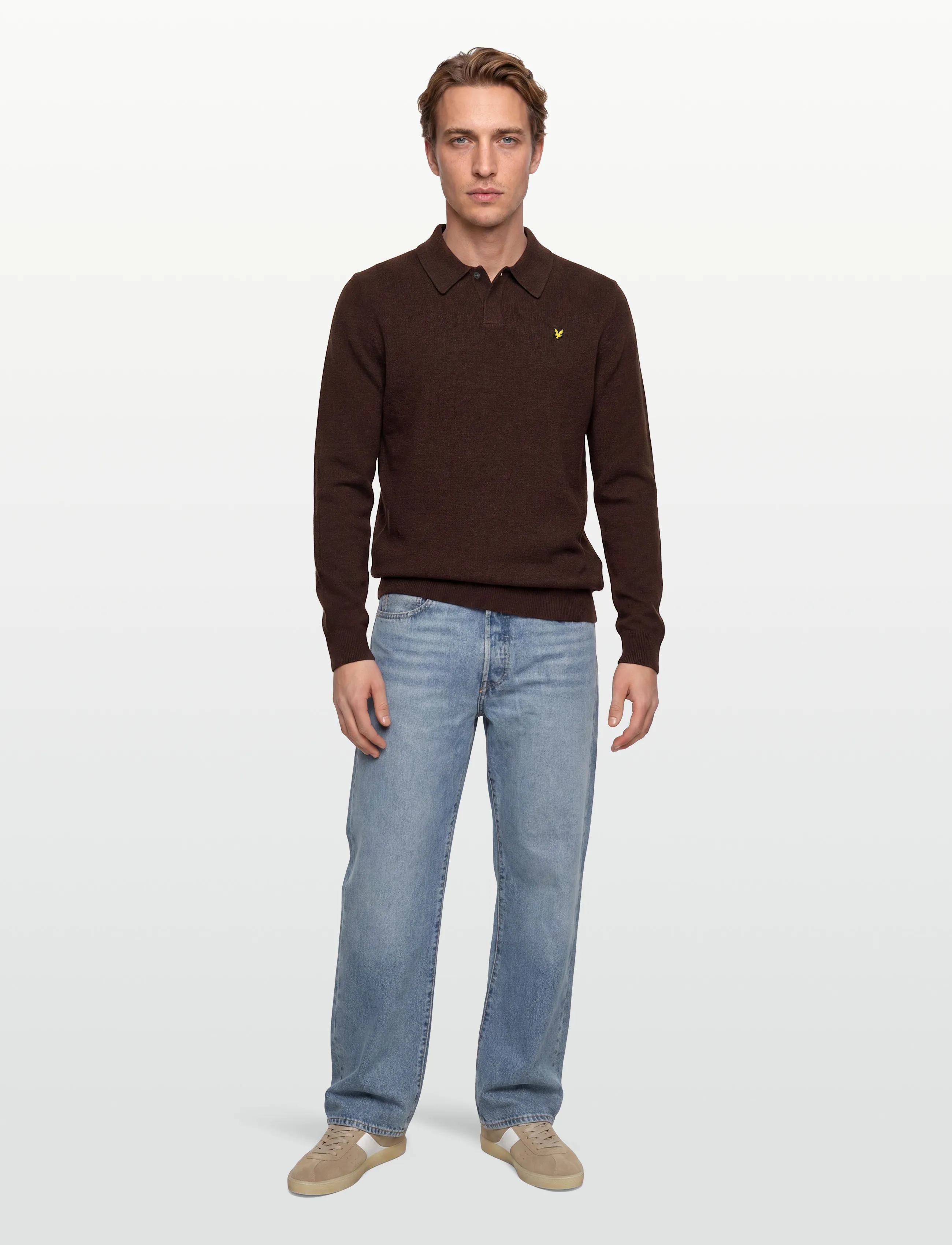 Lyle & Scott Lambswool Blend Rugby Jumper - Poloer i strik med lange ærmer - Y059 BOTTLE BROWN MARL / brown