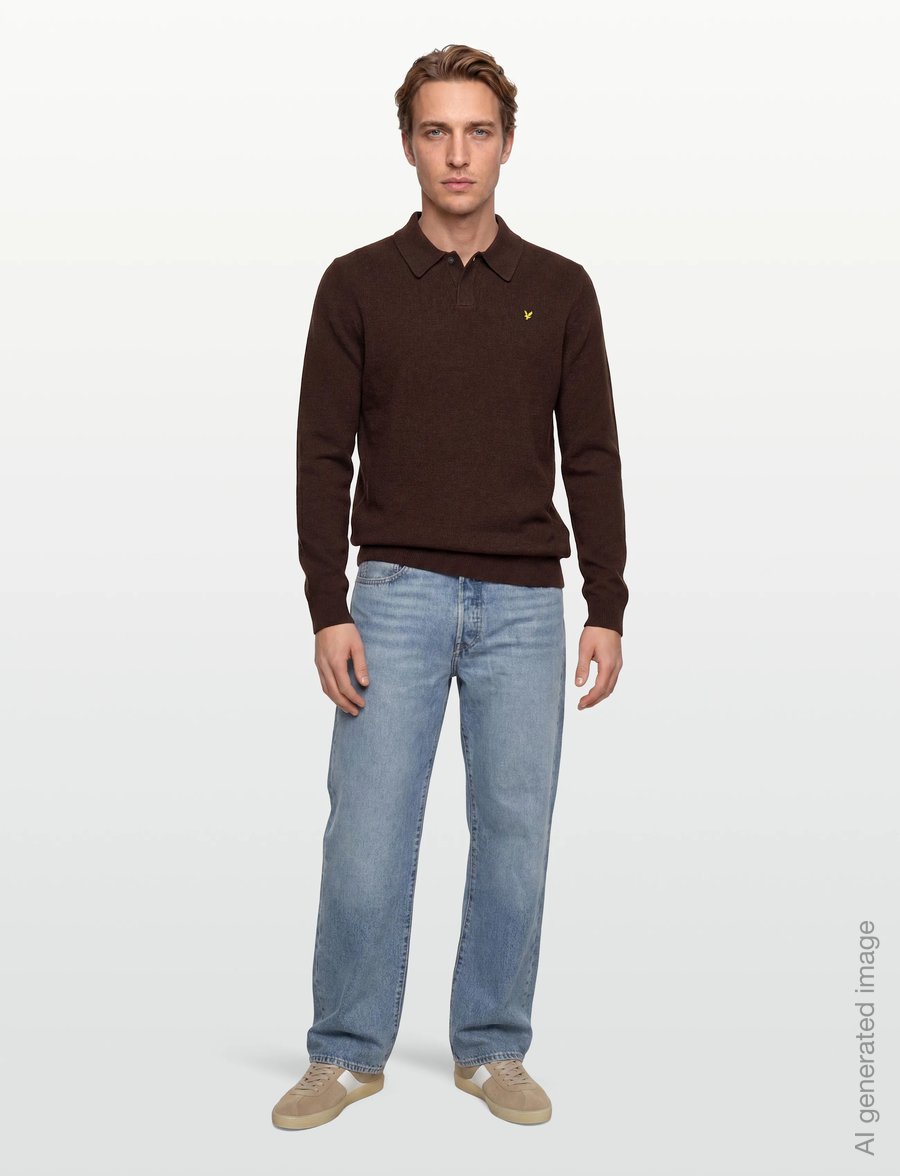 Lyle & Scott - Lambswool Blend Rugby Jumper - long-sleeved knitted polos - y059 bottle brown marl - 0