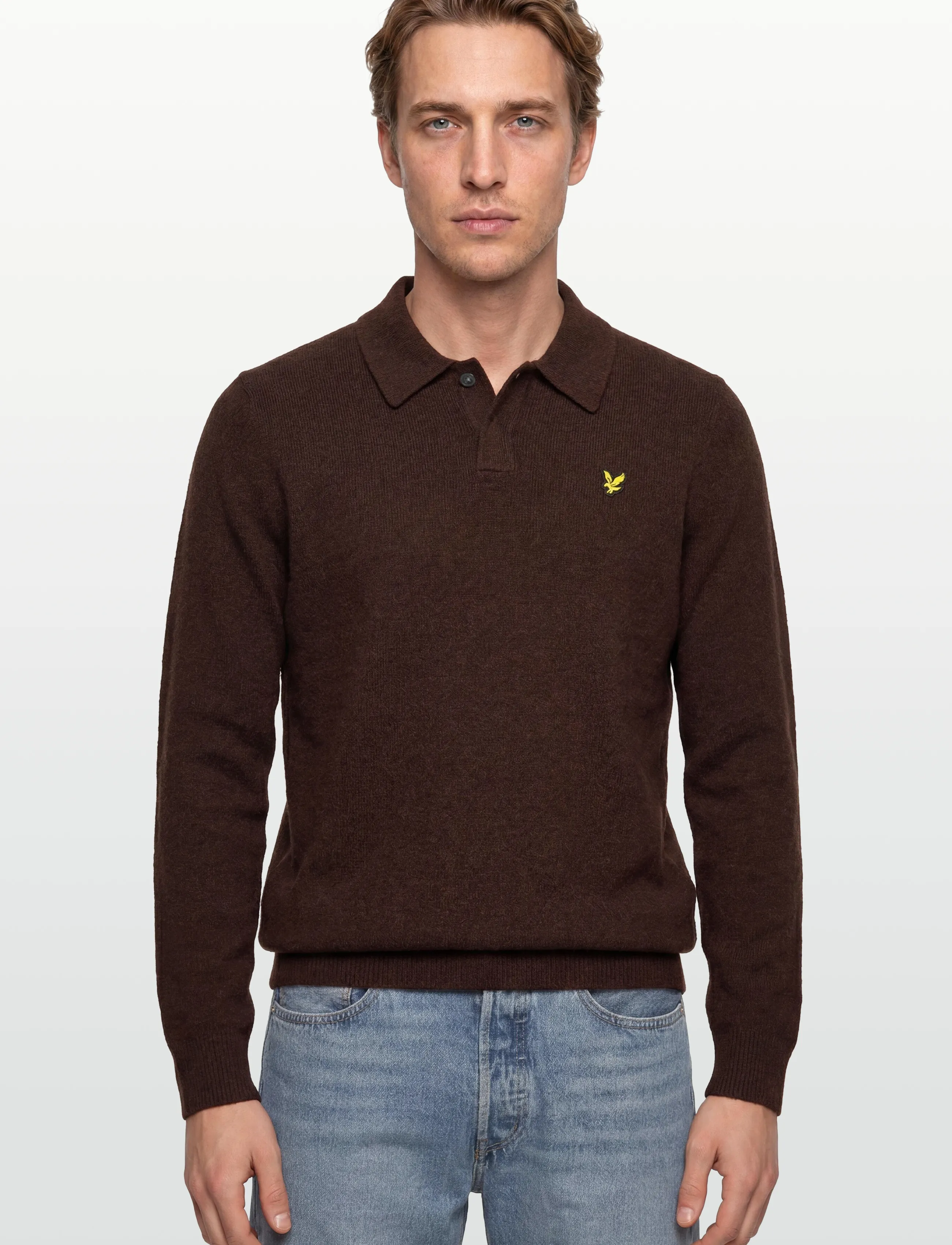 Lyle & Scott - Lambswool Blend Rugby Jumper - polostrik - y059 bottle brown marl - 3