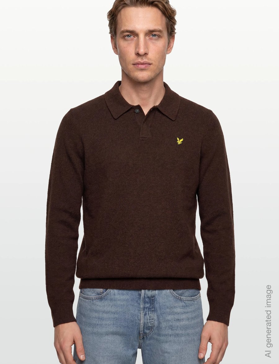 Lyle & Scott - Lambswool Blend Rugby Jumper - long-sleeved knitted polos - y059 bottle brown marl - 3