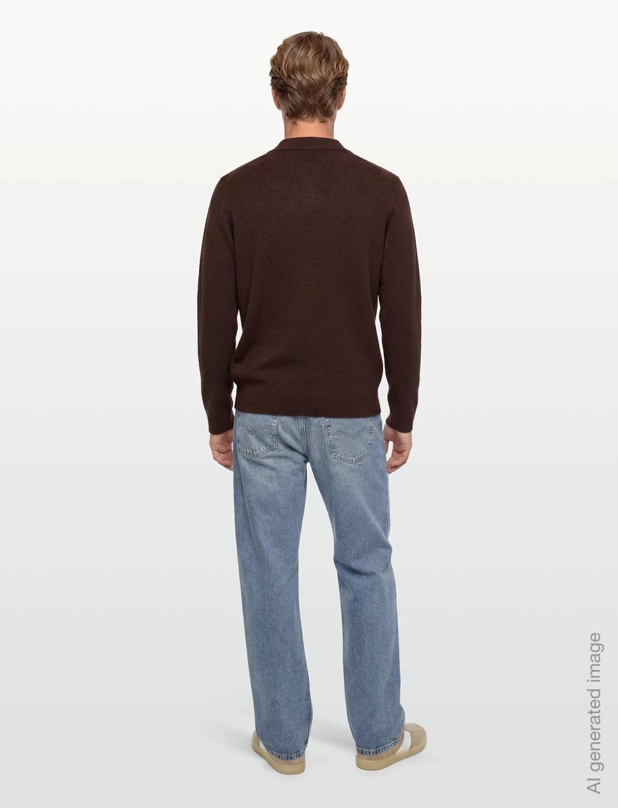 Lyle & Scott - Lambswool Blend Rugby Jumper - long-sleeved knitted polos - y059 bottle brown marl - 4