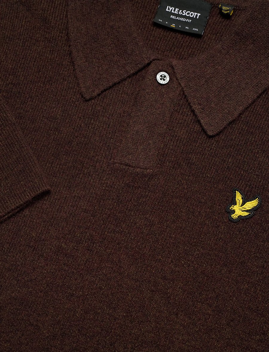 Lyle & Scott - Lambswool Blend Rugby Jumper - long-sleeved knitted polos - y059 bottle brown marl - 5
