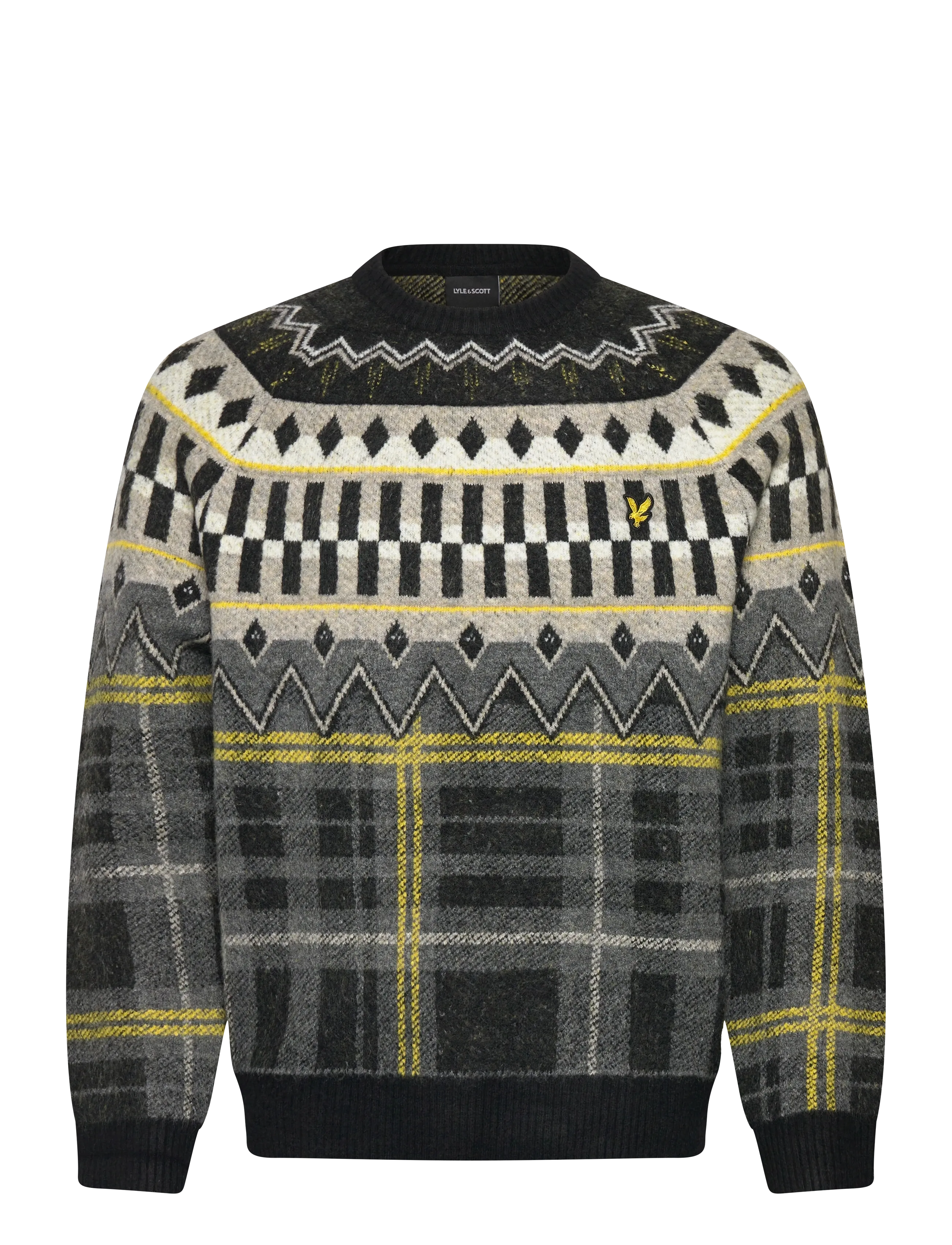 Lyle & Scott Fair Isle Tartan Jumper - Strickmode - Z865 JET BLACK / grey