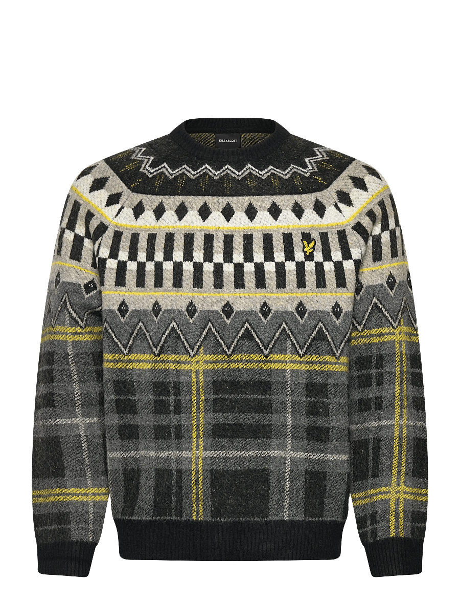 Lyle & Scott - Fair Isle Tartan Jumper - okrągły dekolt - z865 jet black - 1