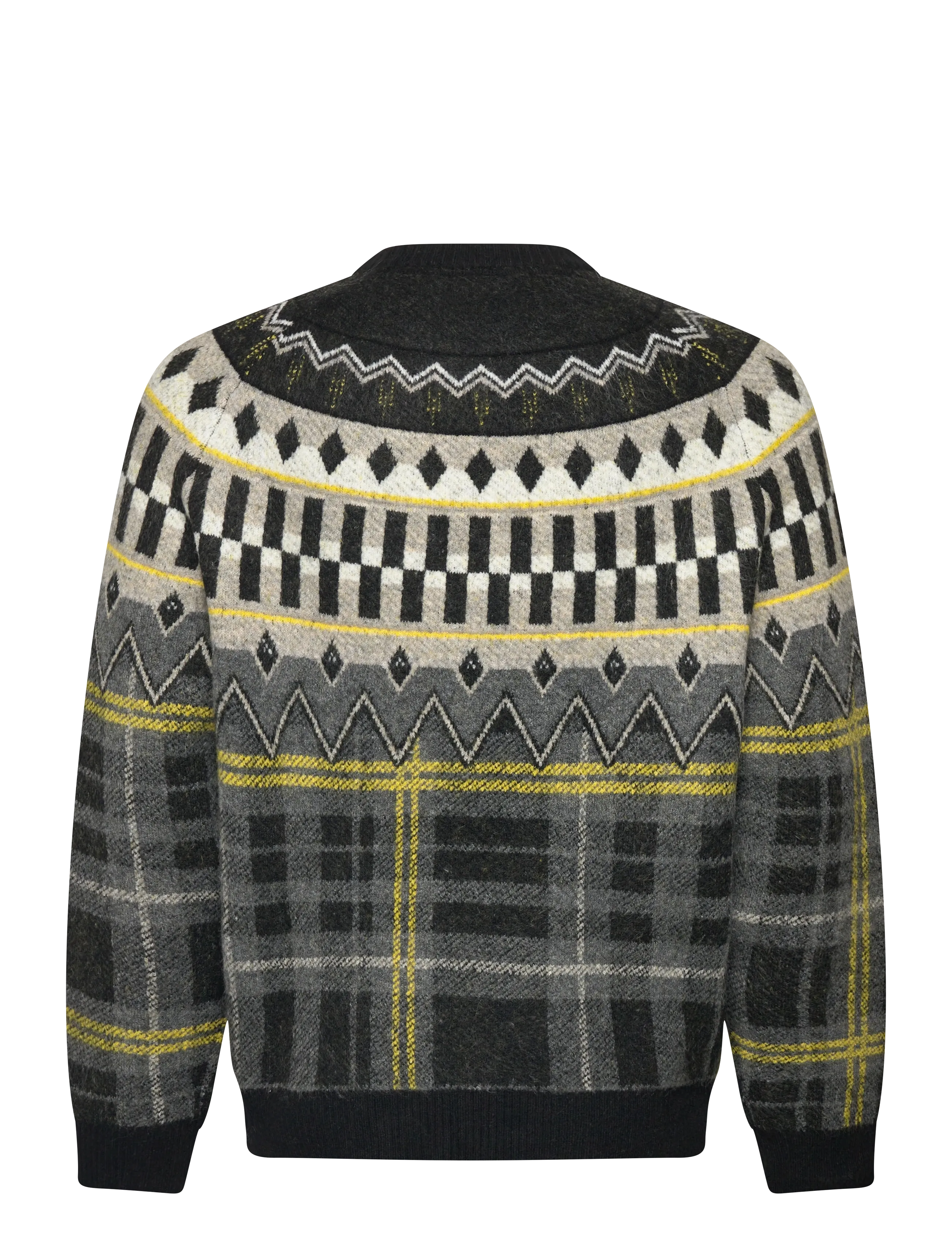 Lyle & Scott - Fair Isle Tartan Jumper - okrągły dekolt - z865 jet black - 2