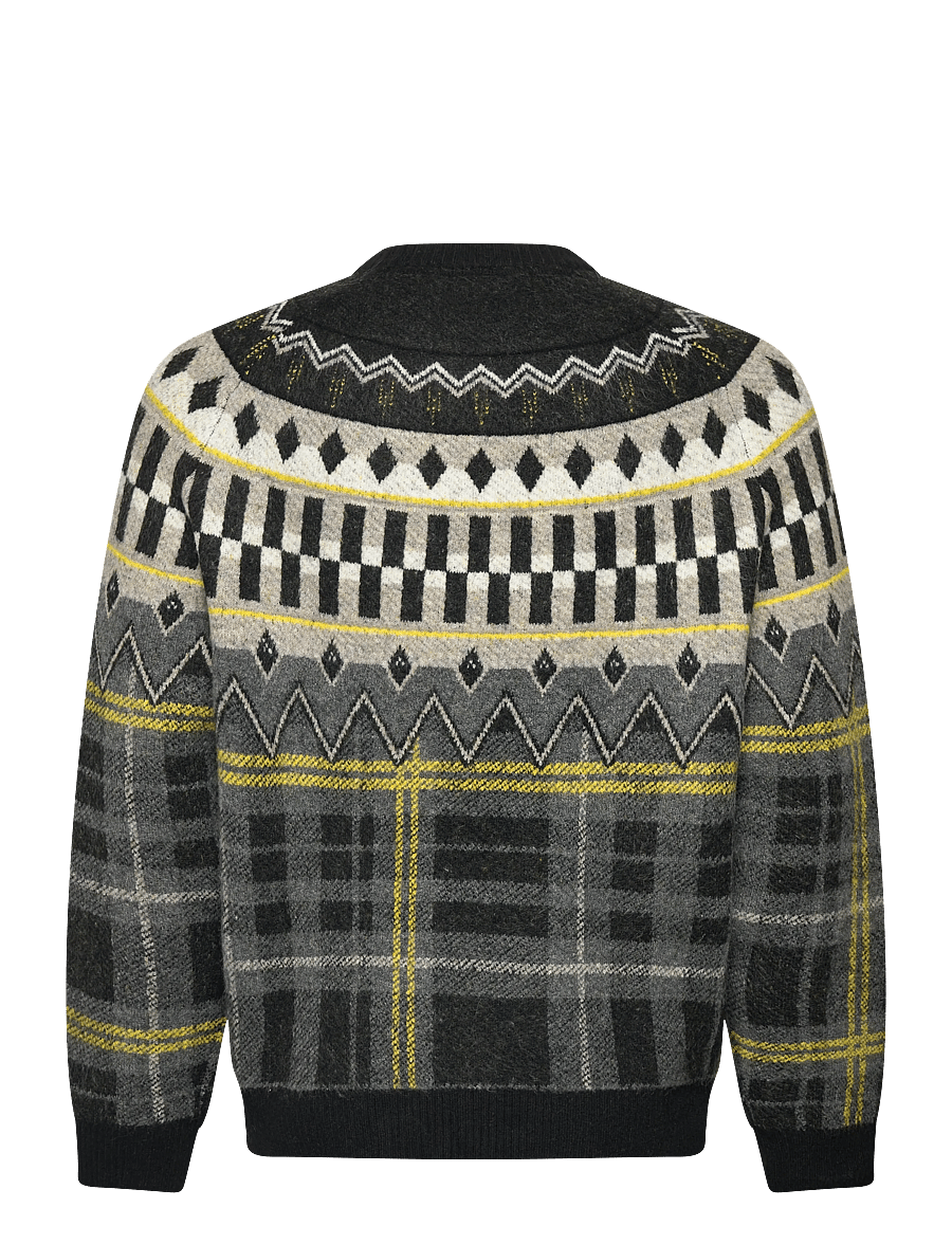 Lyle & Scott - Fair Isle Tartan Jumper - okrągły dekolt - z865 jet black - 2