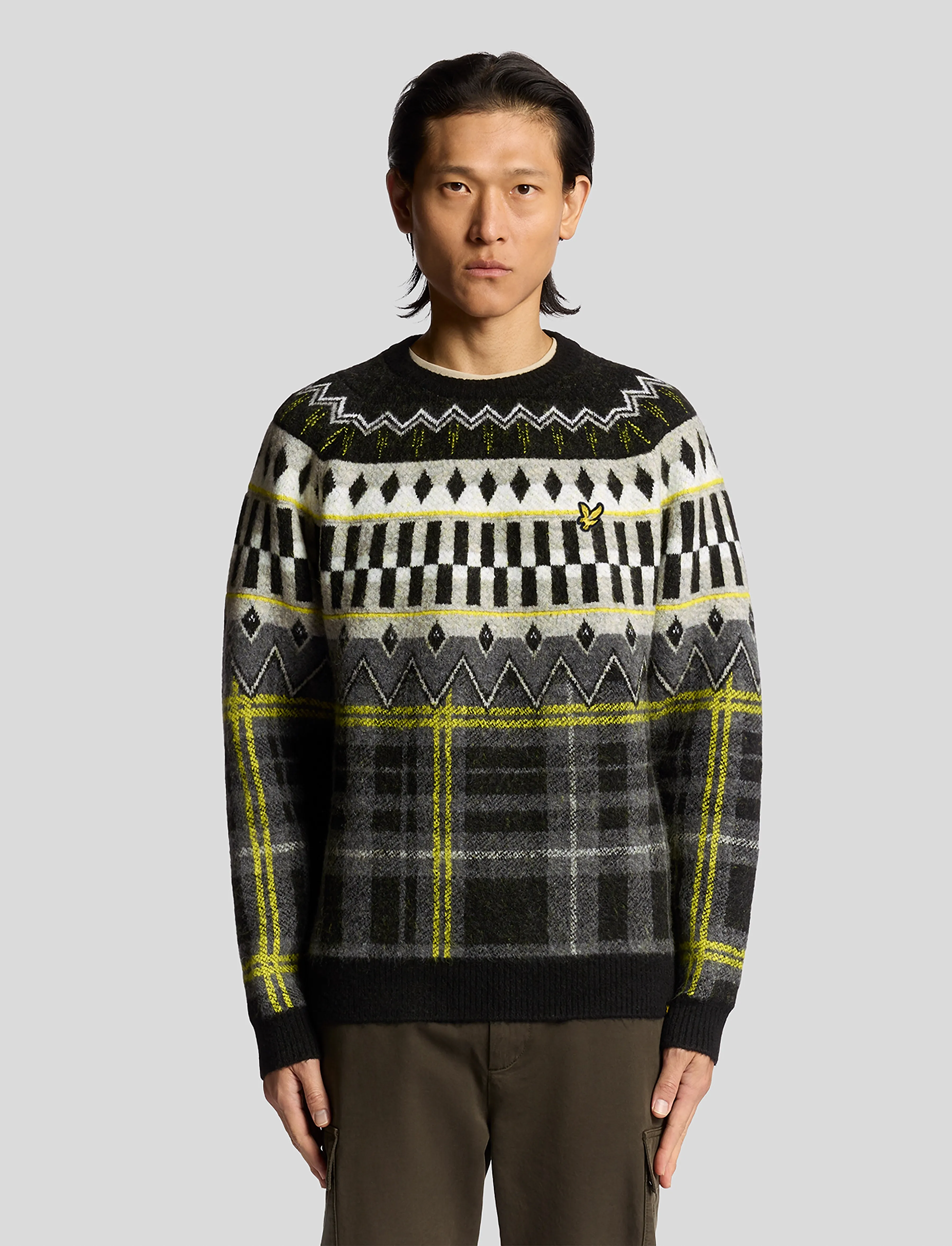 Lyle & Scott Fair Isle Tartan Jumper - Rundhals - Z865 JET BLACK / grey
