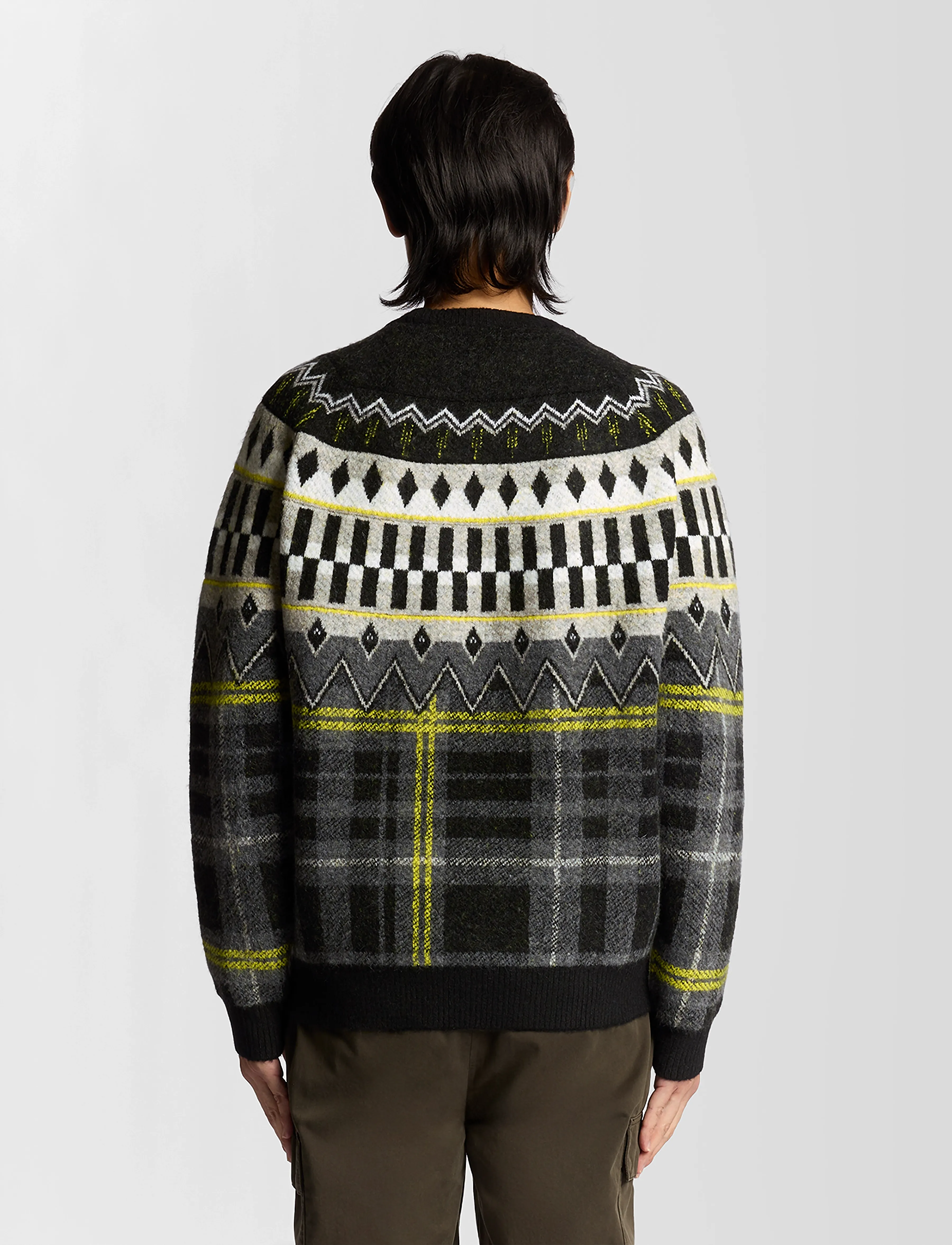 Lyle & Scott - Fair Isle Tartan Jumper - okrągły dekolt - z865 jet black - 3
