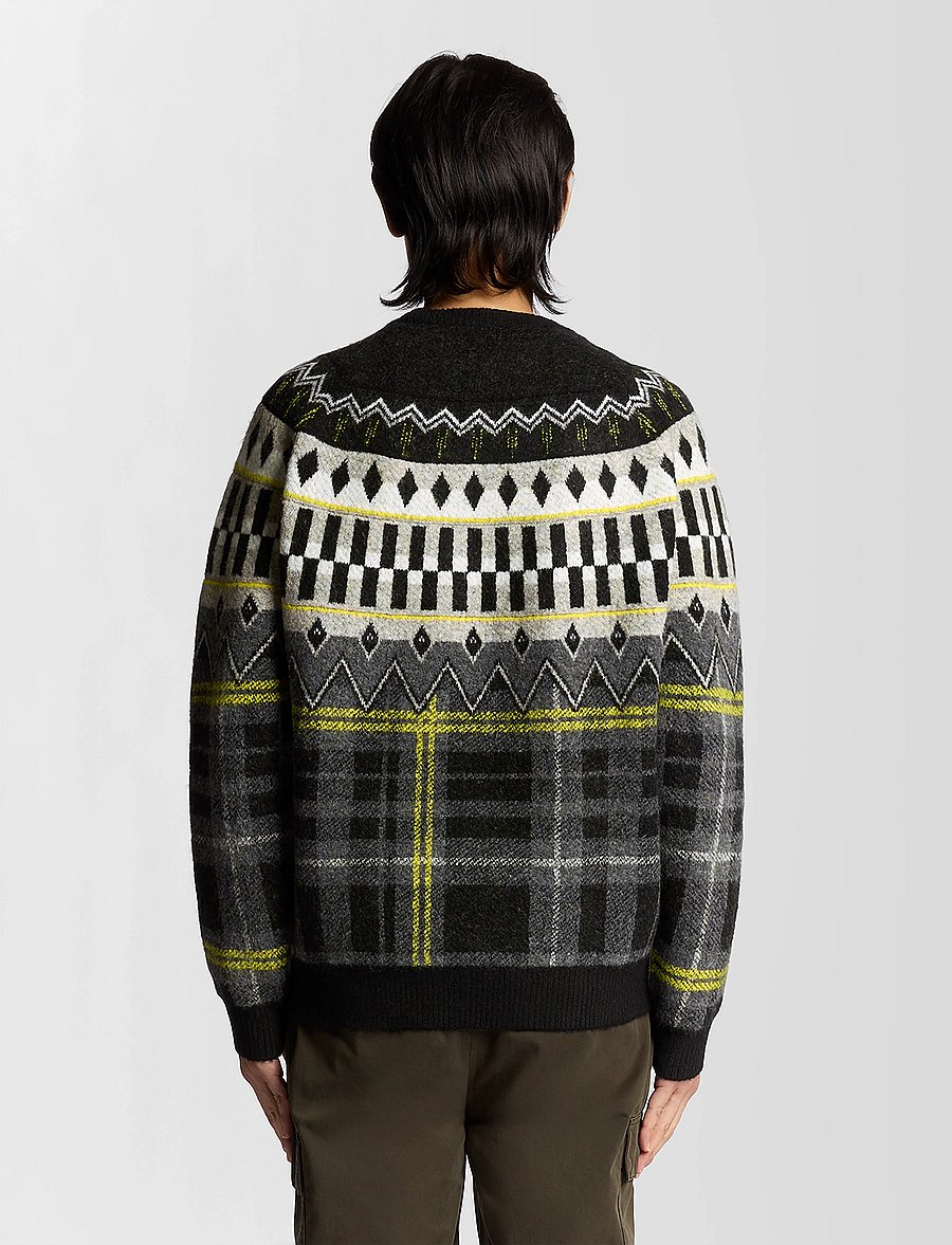 Lyle & Scott - Fair Isle Tartan Jumper - okrągły dekolt - z865 jet black - 3