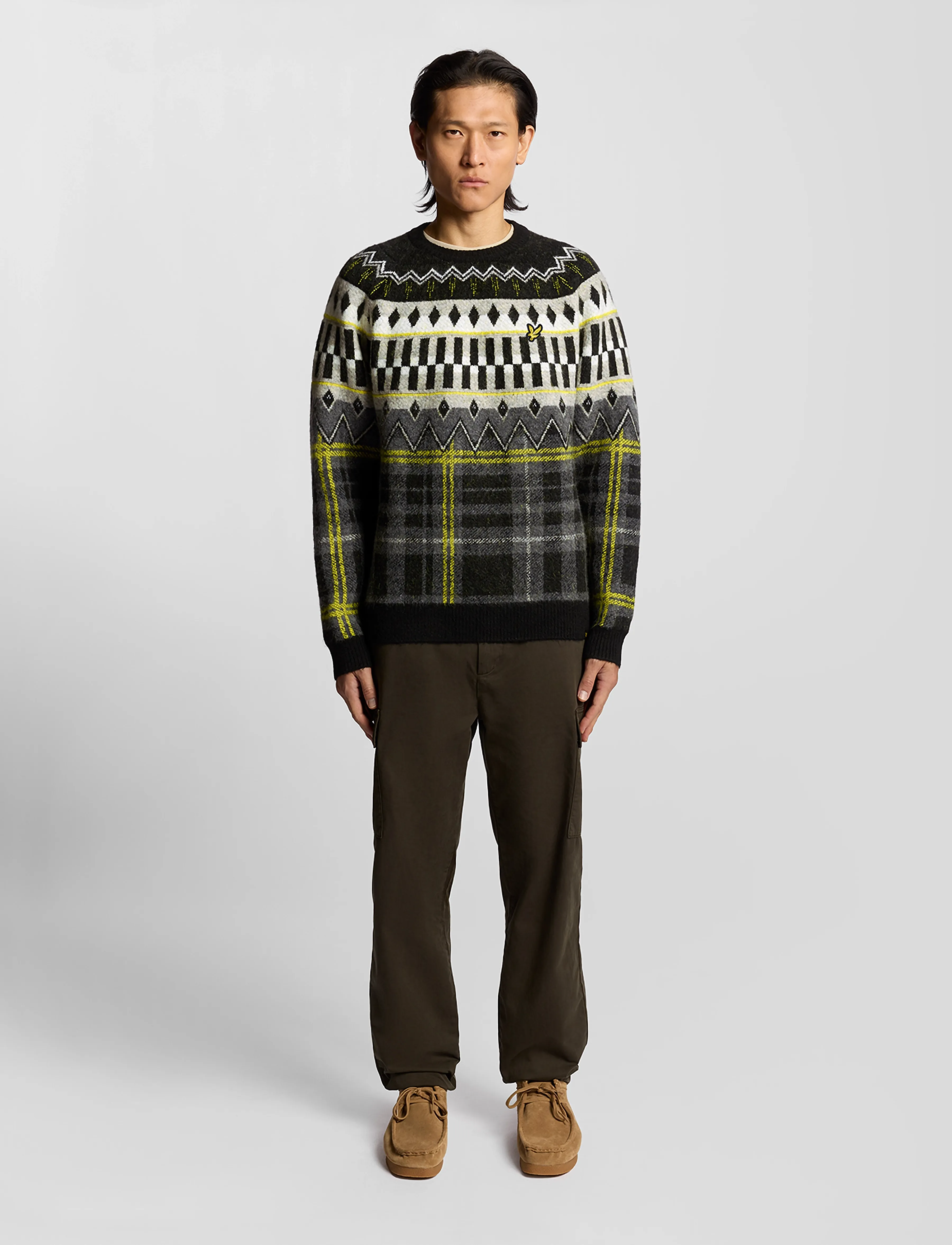 Lyle & Scott - Fair Isle Tartan Jumper - okrągły dekolt - z865 jet black - 4