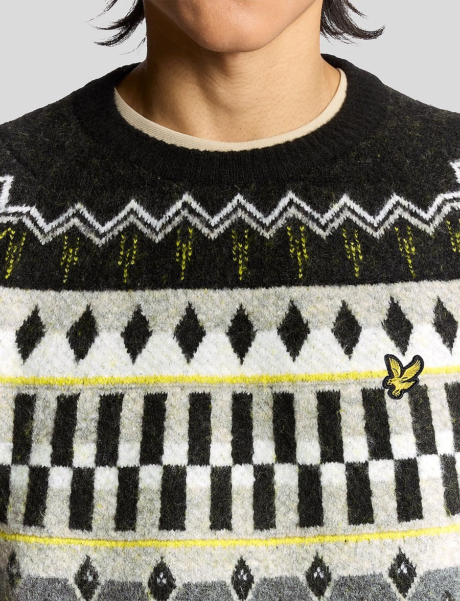 Lyle & Scott - Fair Isle Tartan Jumper - okrągły dekolt - z865 jet black - 5