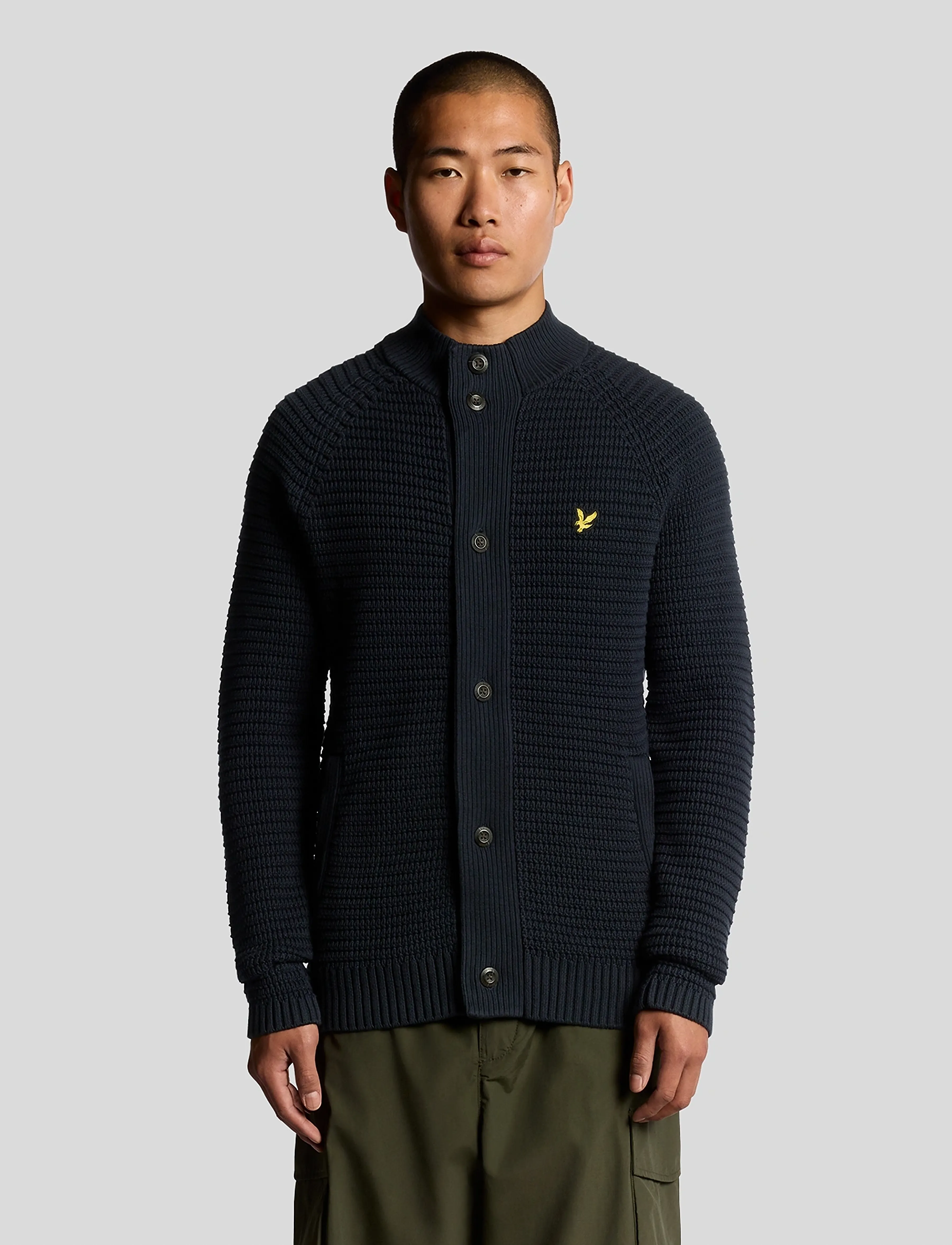 Lyle & Scott Button Through Funnel Neck Jumper, XL, Navy, Strik > Cardigans, Herre