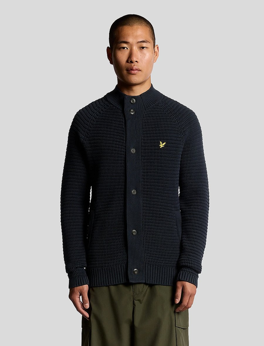 Lyle & Scott - Button Through Funnel Neck Jumper - cardigans - z271 dark navy - 0