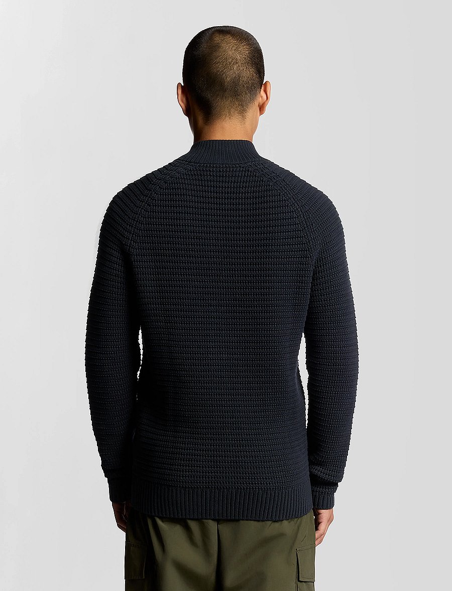 Lyle & Scott - Button Through Funnel Neck Jumper - cardigans - z271 dark navy - 3