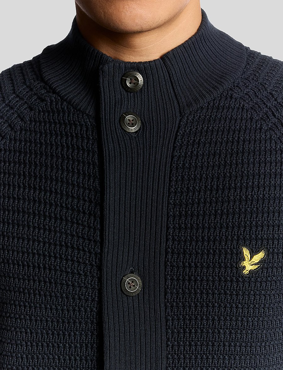 Lyle & Scott - Button Through Funnel Neck Jumper - cardigans - z271 dark navy - 5