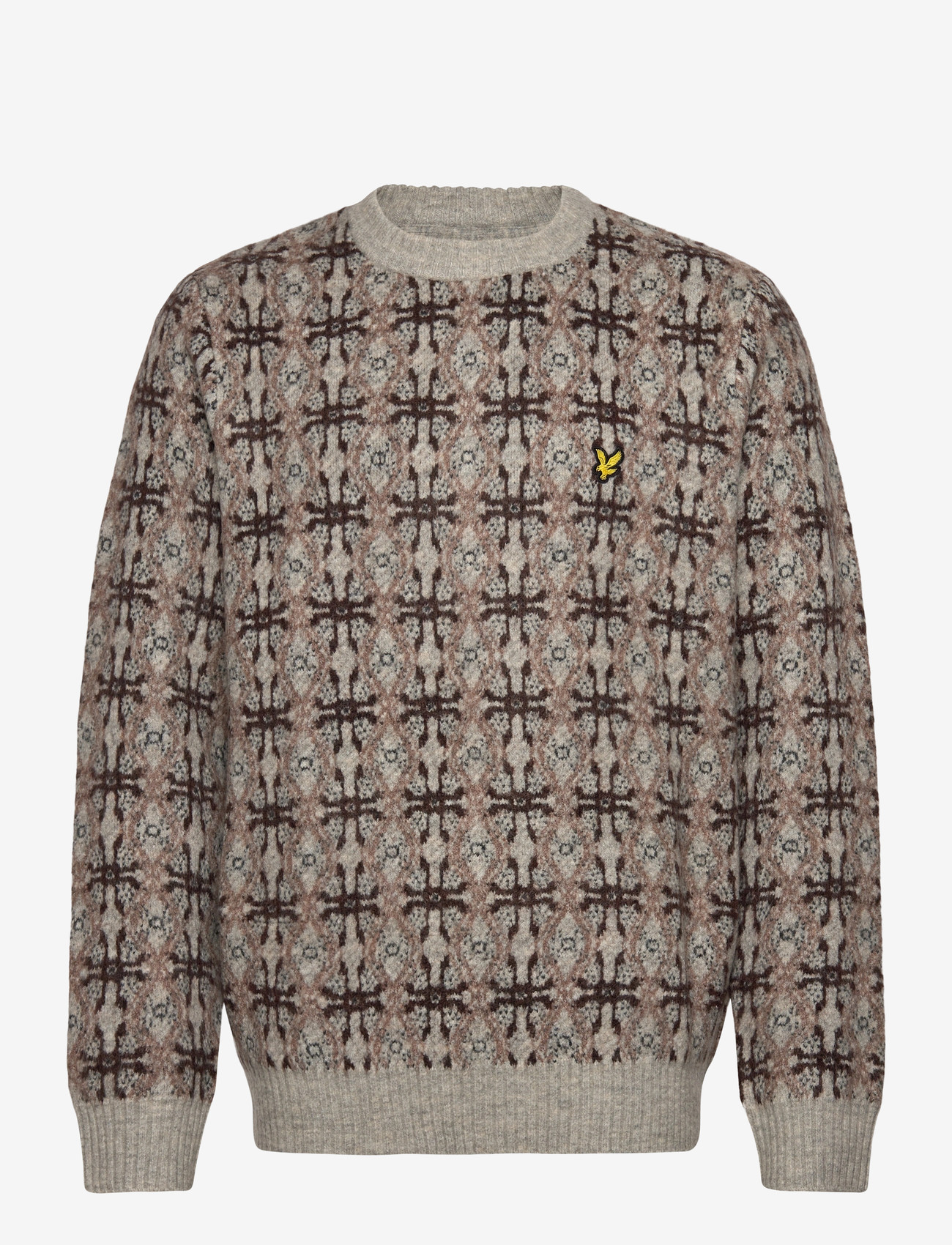 Lyle & Scott - Brushed Intarsia Crew Neck Jumper - rund hals - d24 light grey marl - 1