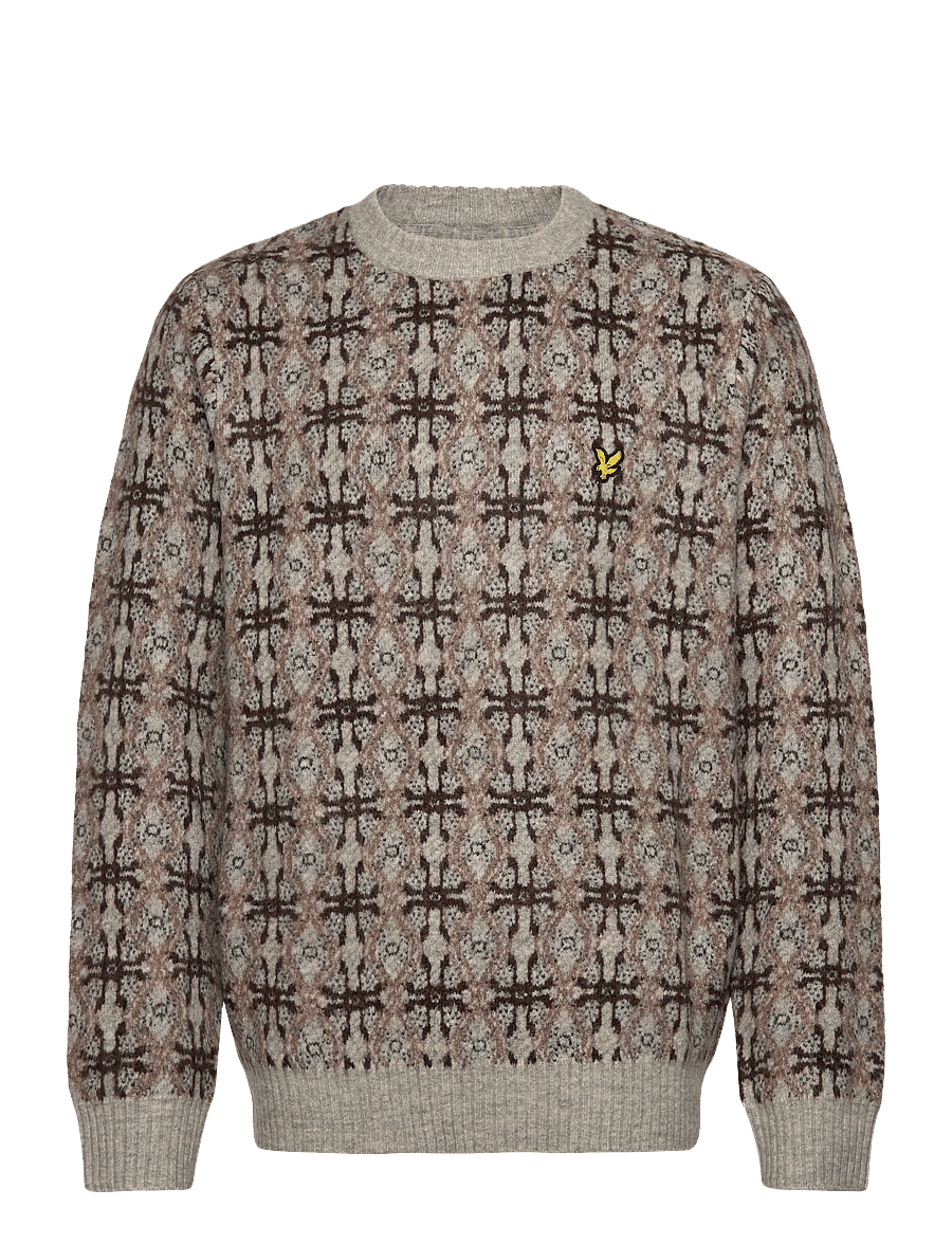 Lyle & Scott - Brushed Intarsia Crew Neck Jumper - Ümara kaelusega - d24 light grey marl - 1