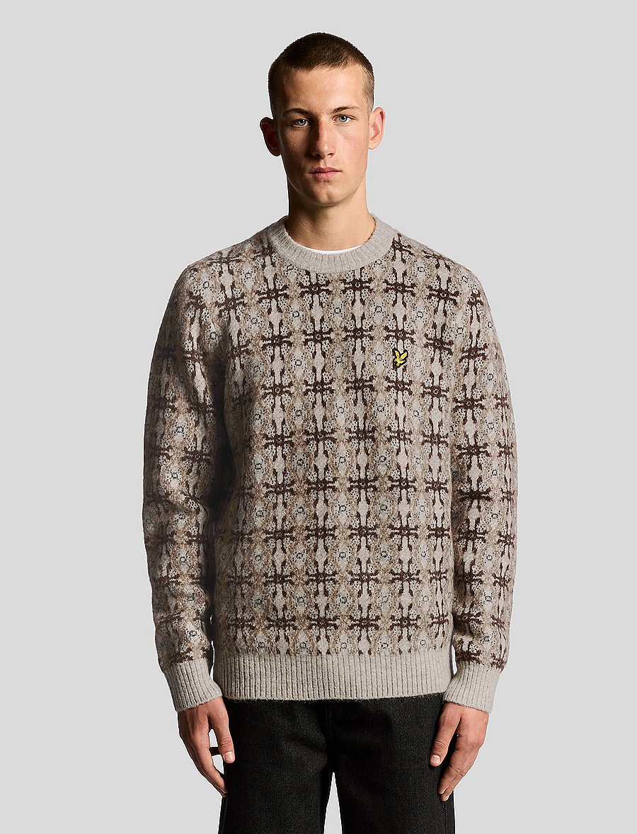 Lyle & Scott - Brushed Intarsia Crew Neck Jumper - Ümara kaelusega - d24 light grey marl - 0