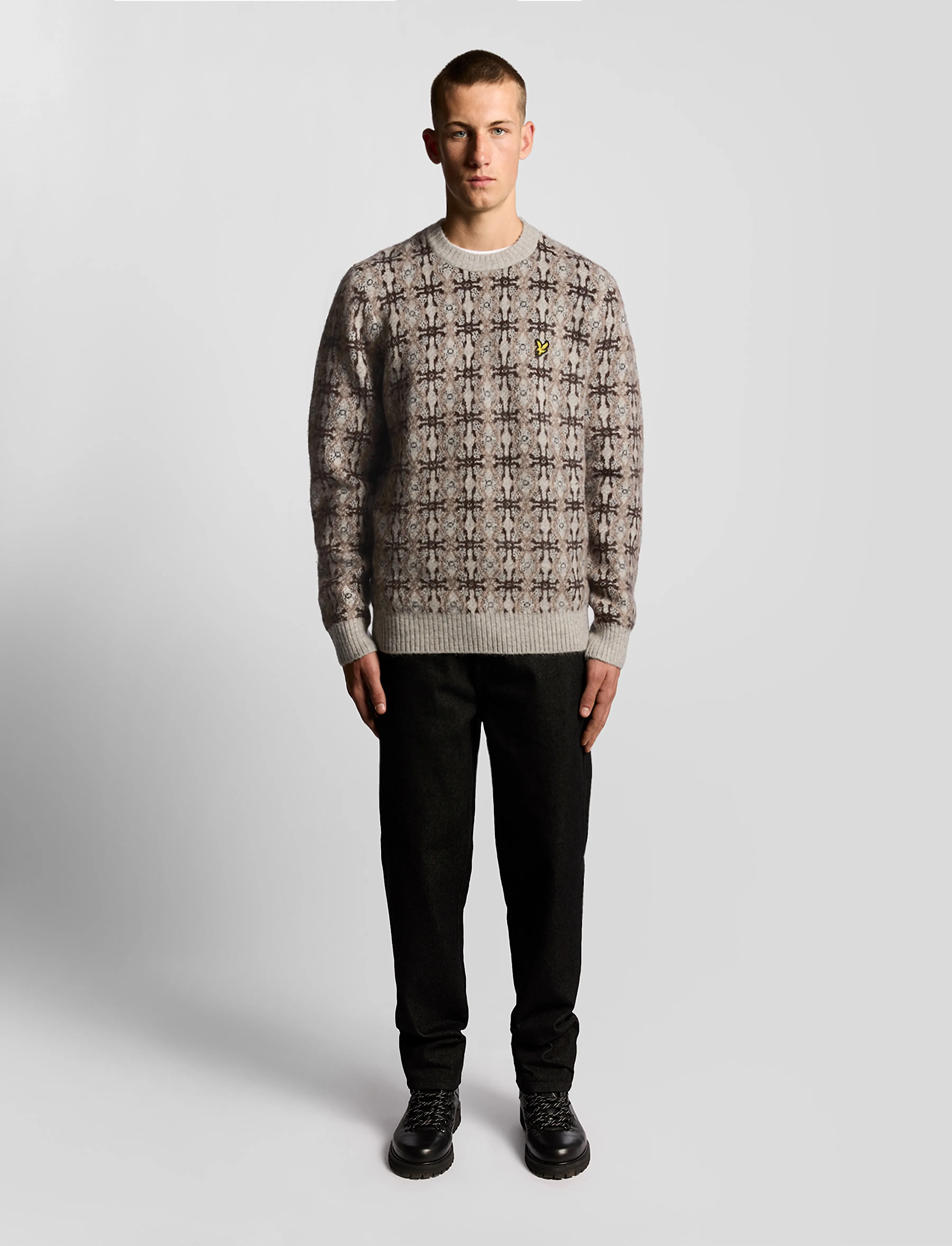 Lyle & Scott - Brushed Intarsia Crew Neck Jumper - rundhalsad - d24 light grey marl - 4
