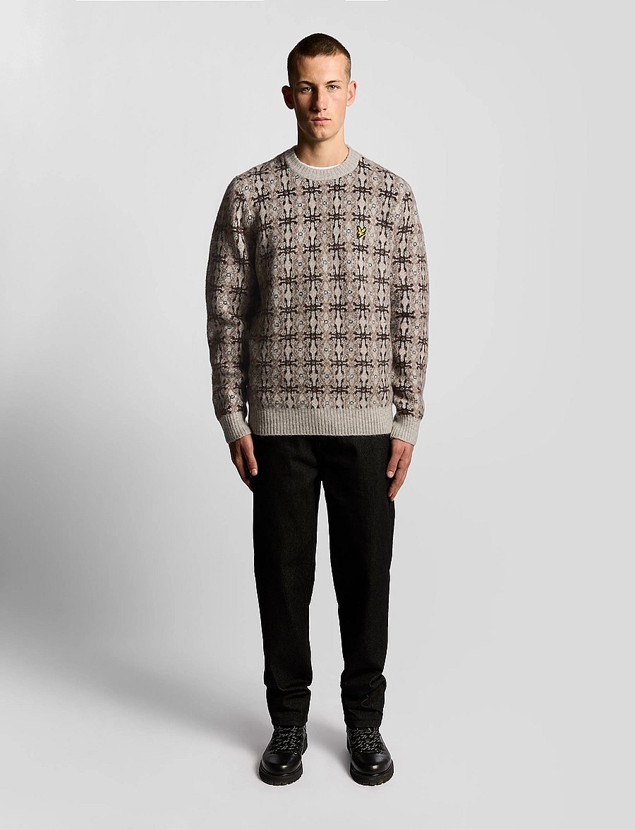 Lyle & Scott - Brushed Intarsia Crew Neck Jumper - Ümara kaelusega - d24 light grey marl - 4