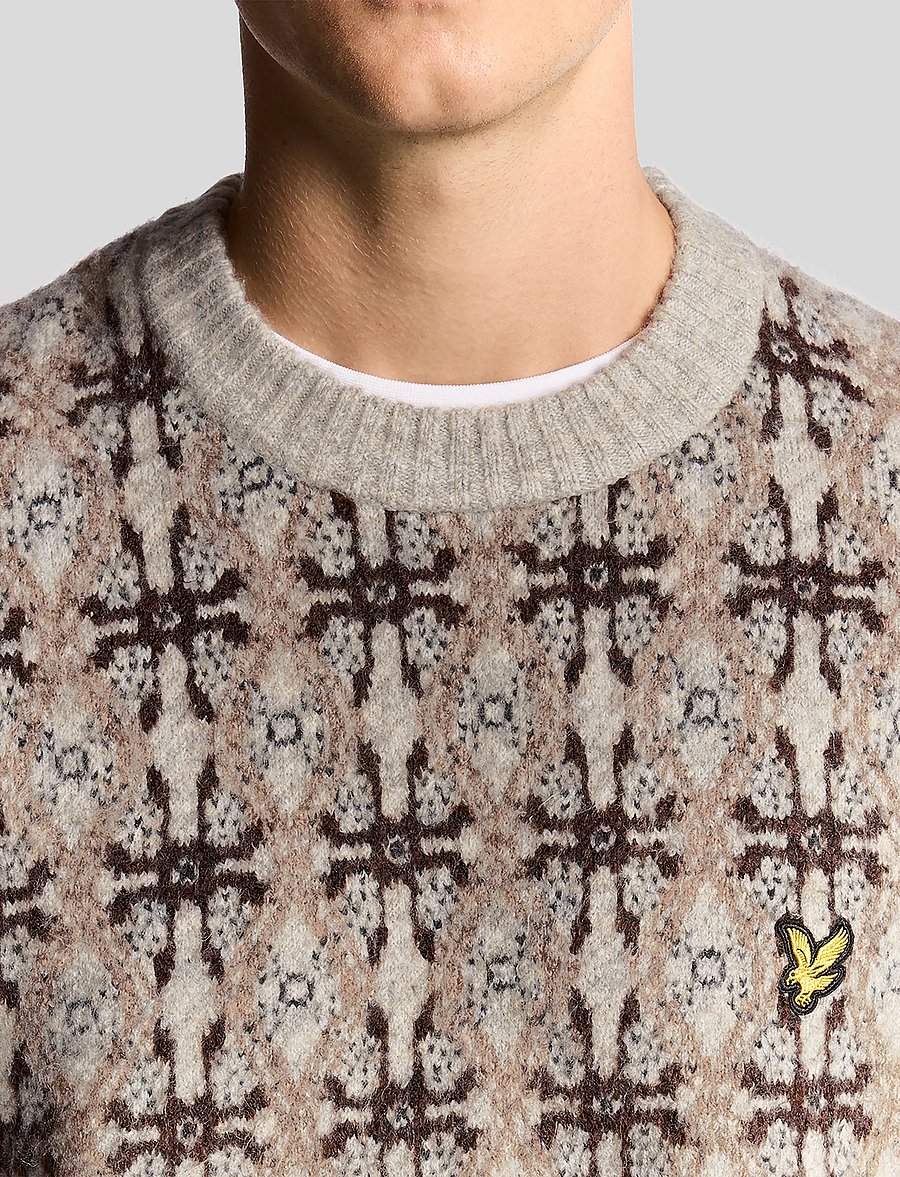 Lyle & Scott - Brushed Intarsia Crew Neck Jumper - Ümara kaelusega - d24 light grey marl - 5