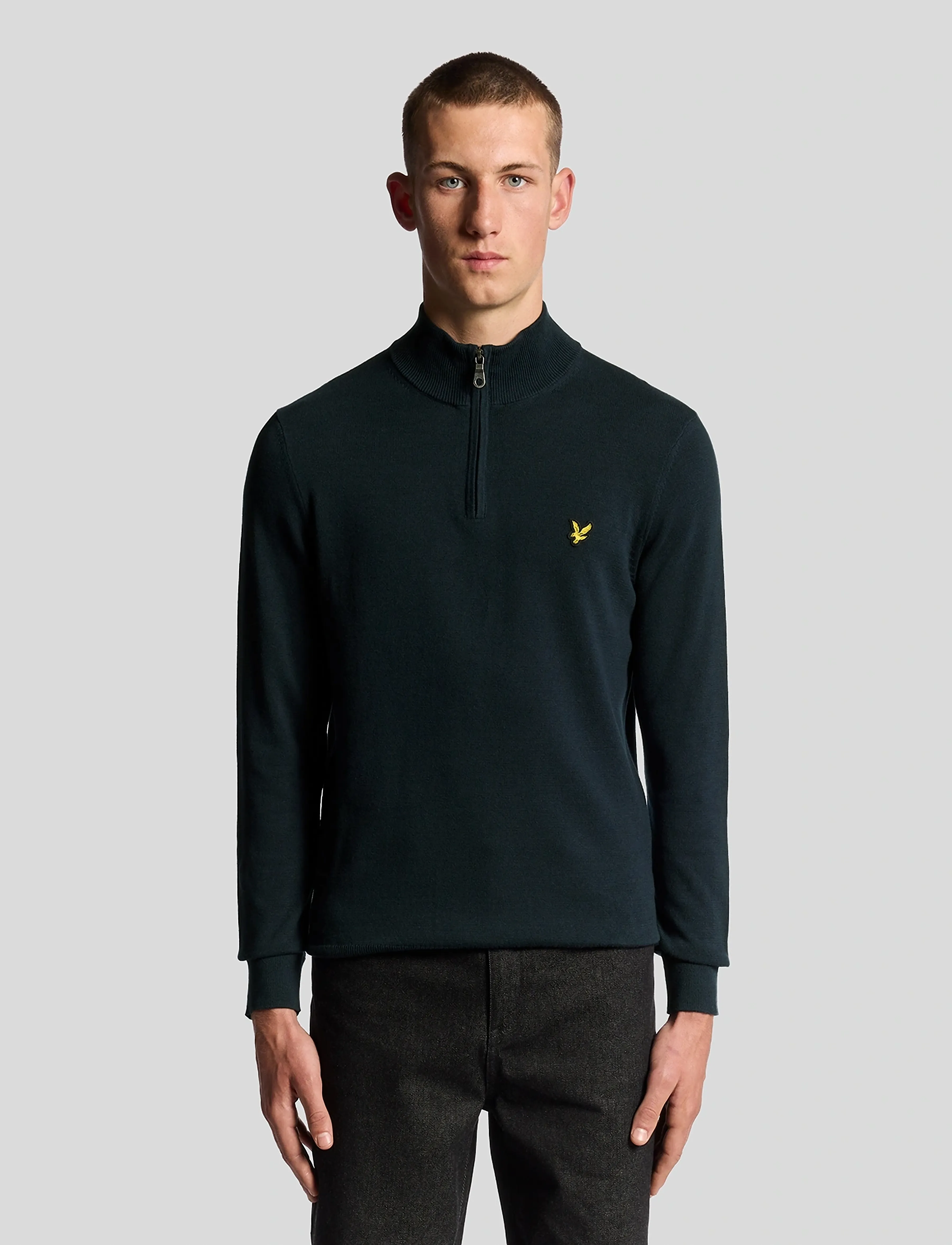 Lyle & Scott Cotton Quarter Zip Jumper, Mænd, Quarter Zip Striktrøje, Navy, Str: L