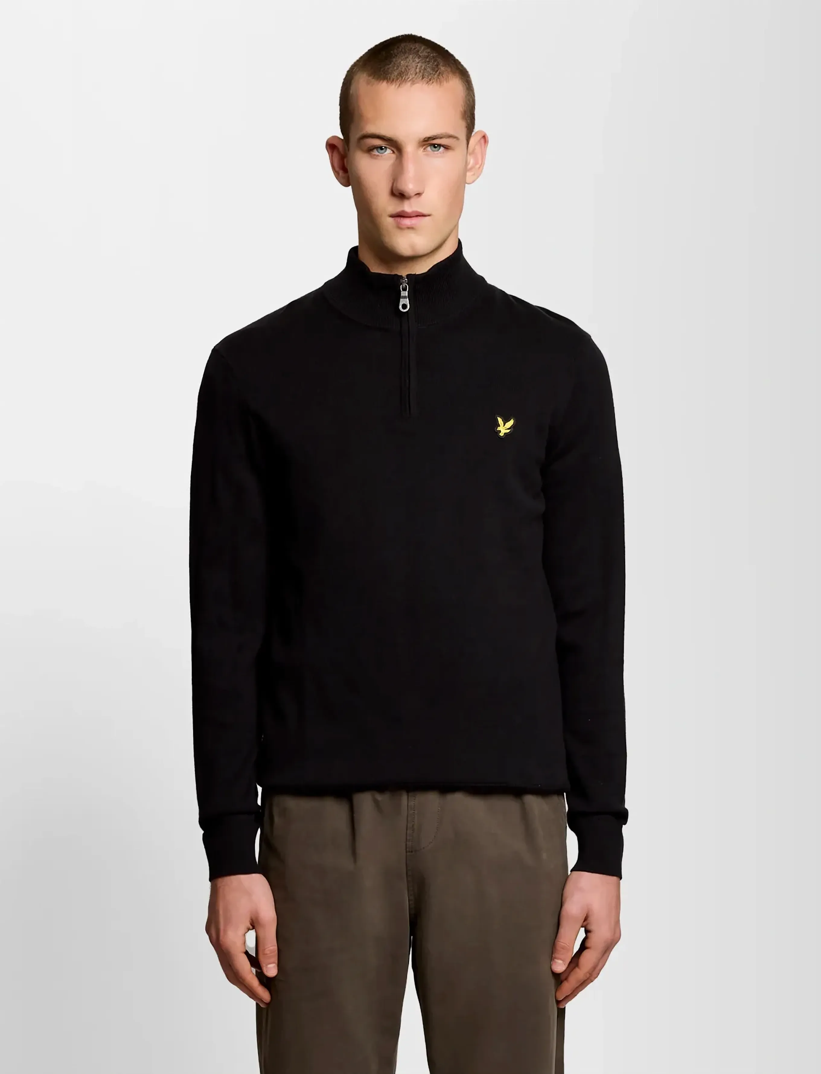 Lyle & Scott Cotton Quarter Zip Jumper, Mænd, Quarter Zip Striktrøje, Sort, Str: L
