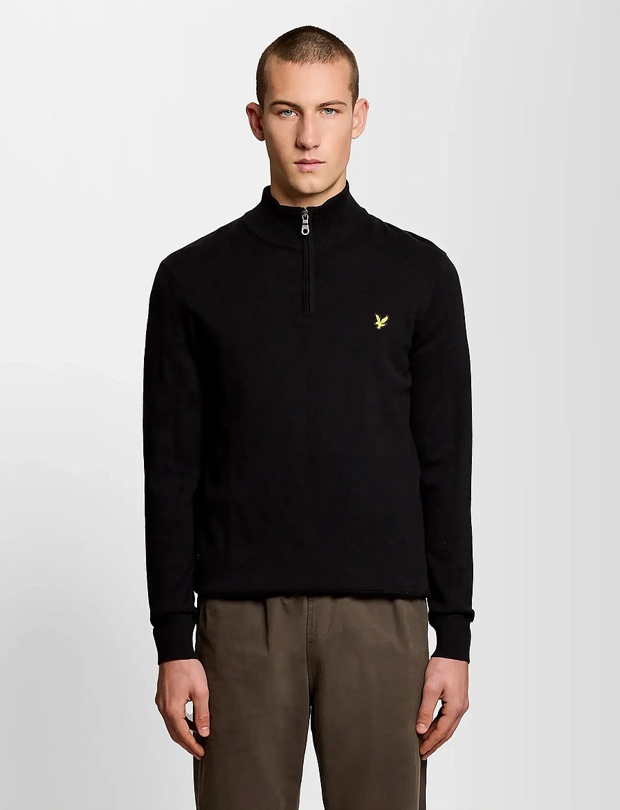 Lyle & Scott - Cotton Quarter Zip Jumper - sweatshirts - z865 jet black - 0