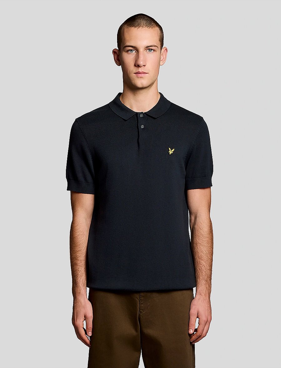 Lyle & Scott - Cotton Short Sleeve Knitted Polo - lühikeste varrukatega polod - z271 dark navy - 0