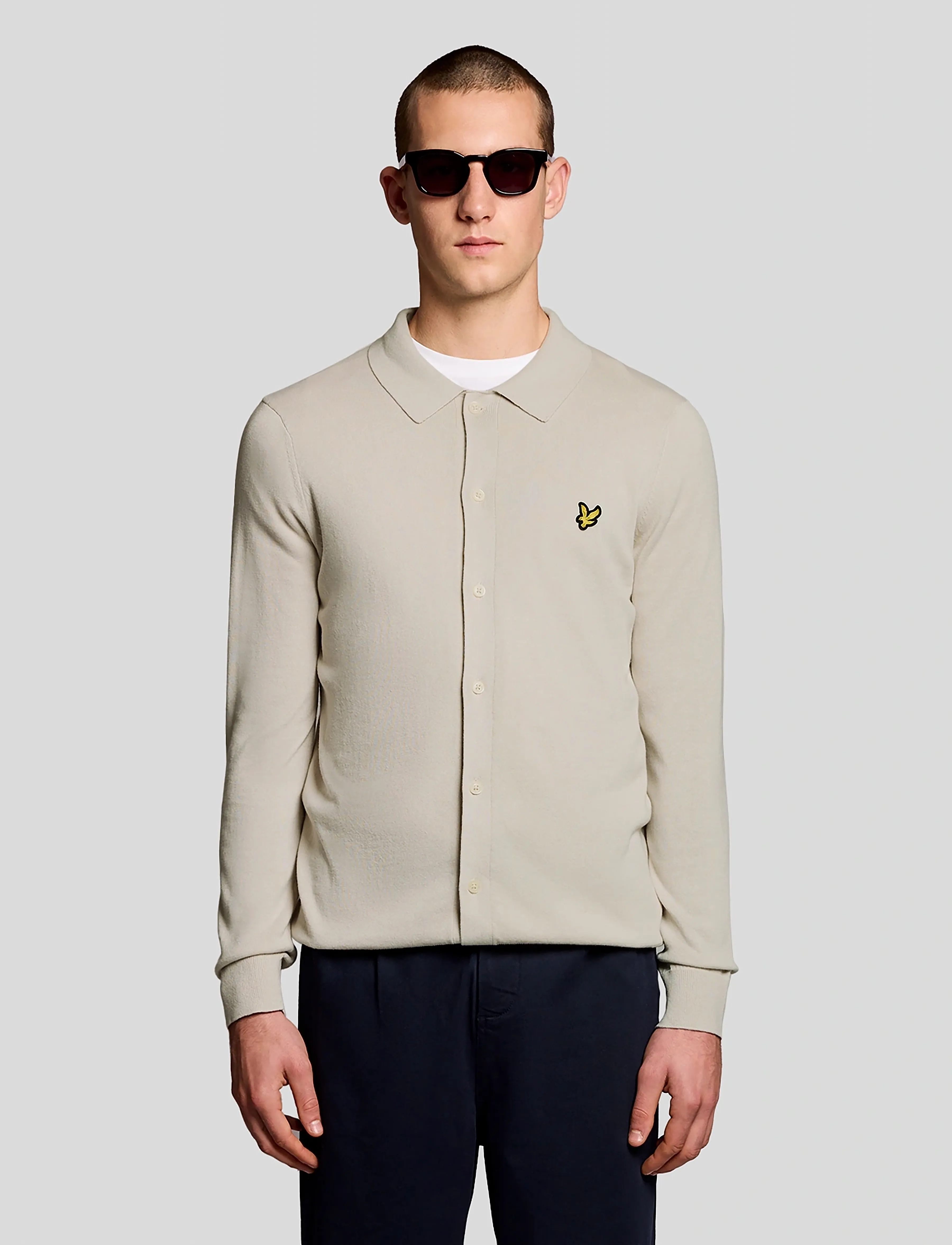 Lyle & Scott Cotton Knitted Shirt, L, Shirts, Beige - Casual Männerswear