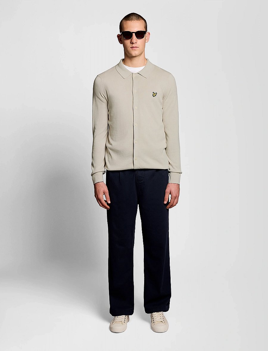 Lyle & Scott - Cotton Knitted Shirt - pikkade varrukatega kootud polosärgid - cove - 5