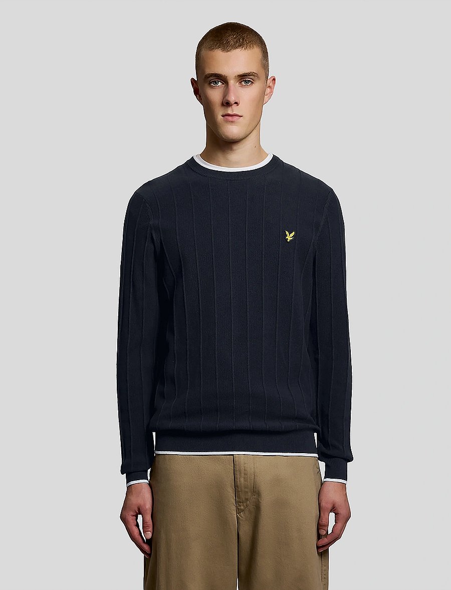 Lyle & Scott - Tipped Pique Knitted Crew Neck Jumper - rundhals - z271 dark navy - 0
