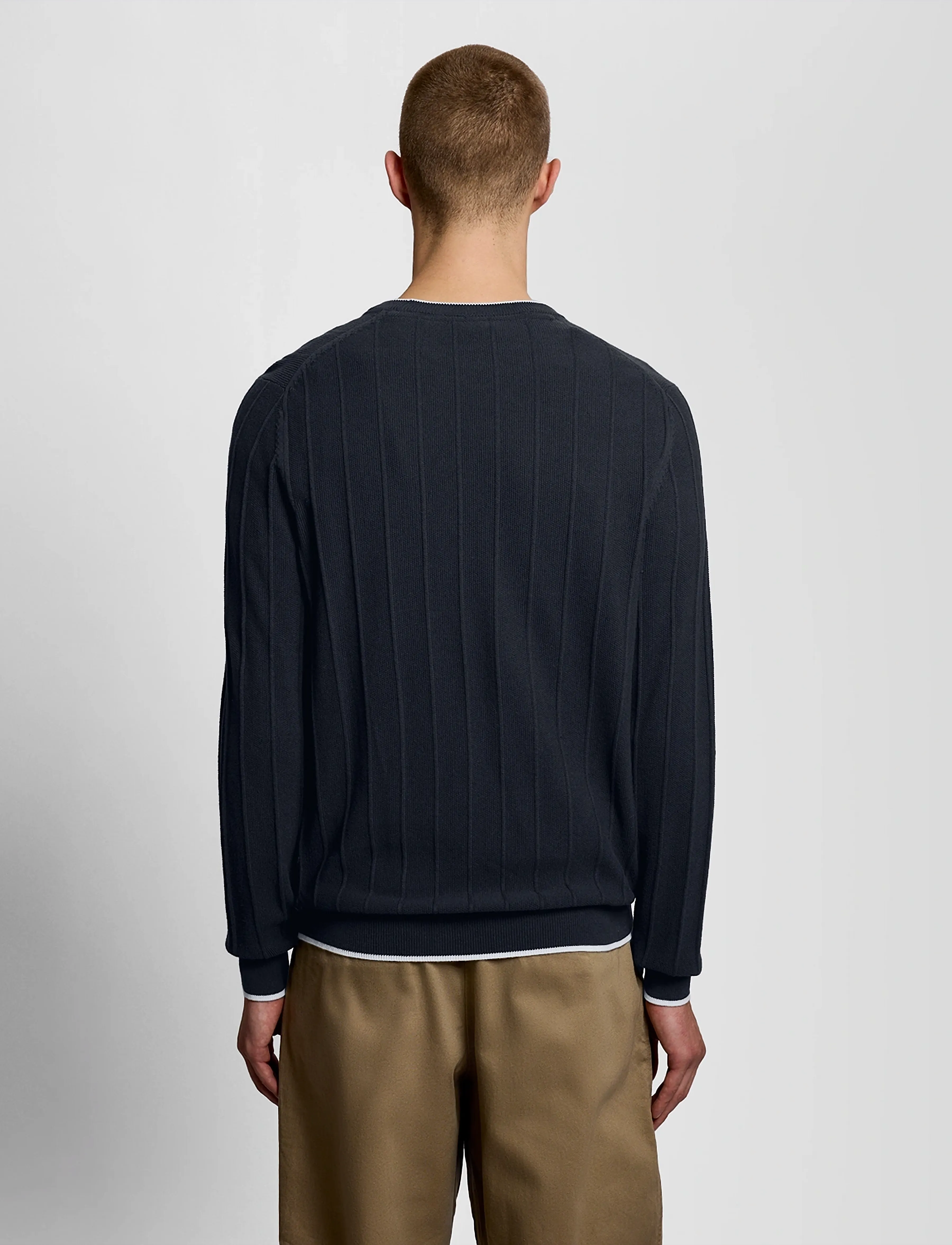 Lyle & Scott - Tipped Pique Knitted Crew Neck Jumper - rund hals - z271 dark navy - 3