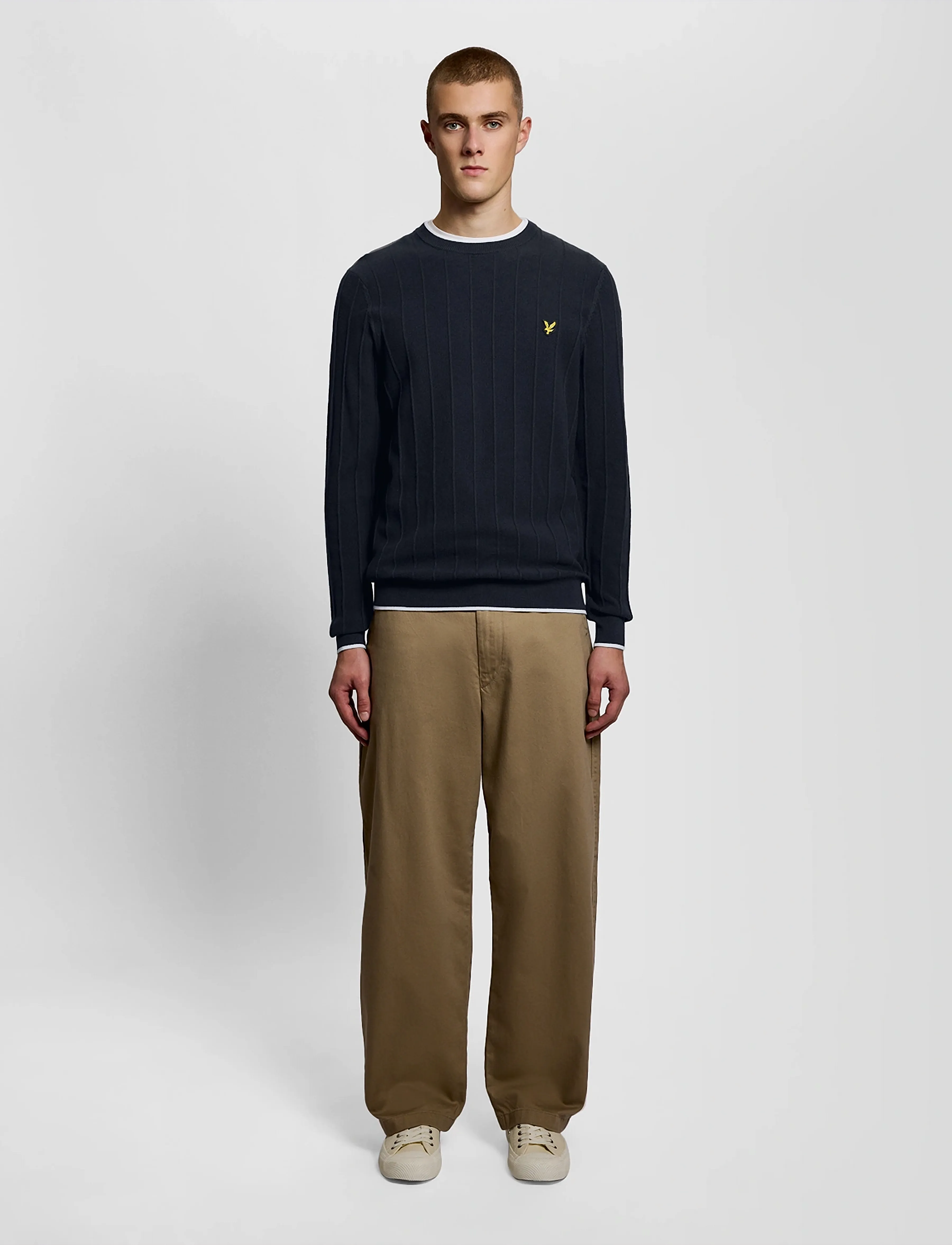Lyle & Scott - Tipped Pique Knitted Crew Neck Jumper - rund hals - z271 dark navy - 4