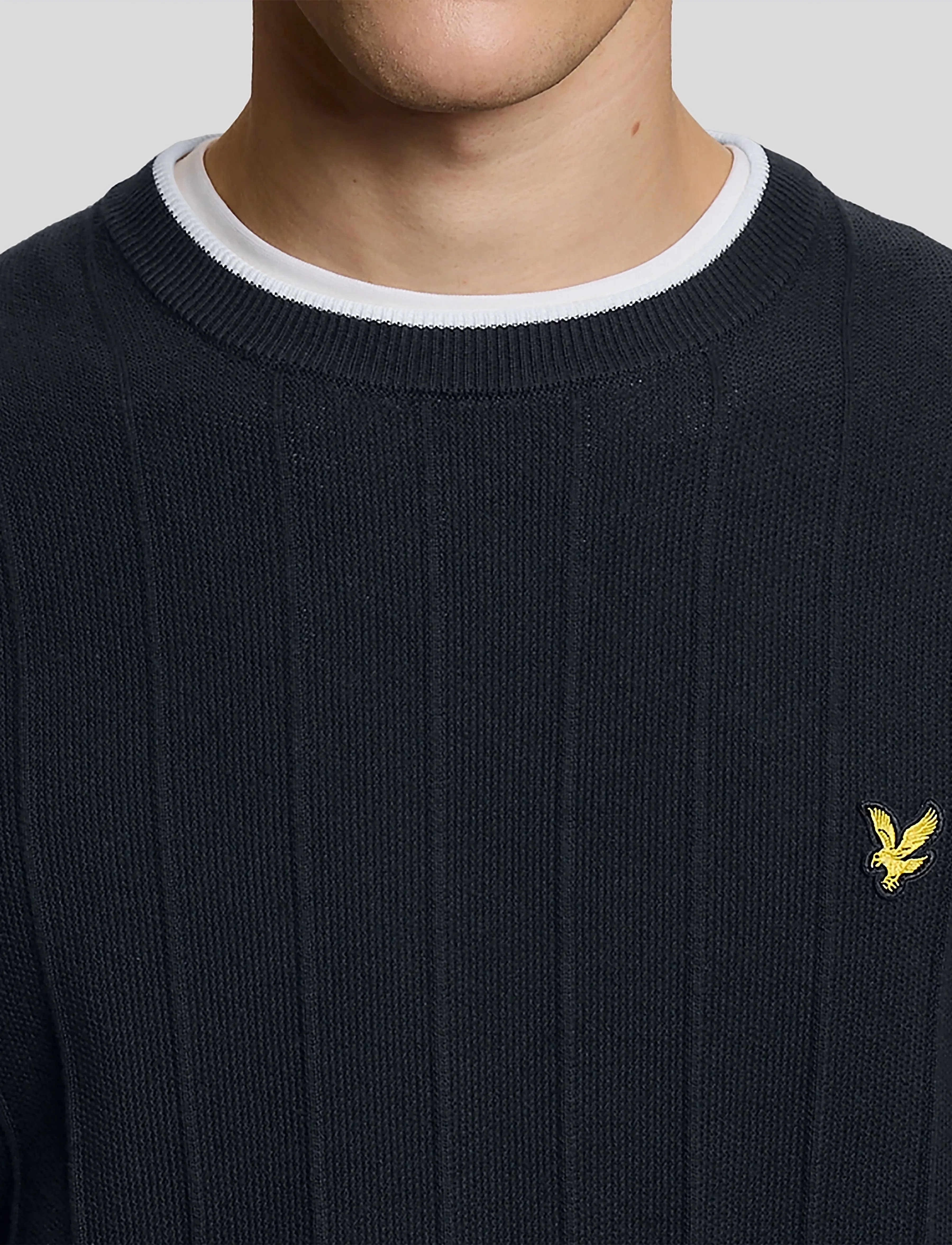 Lyle & Scott - Tipped Pique Knitted Crew Neck Jumper - rund hals - z271 dark navy - 5