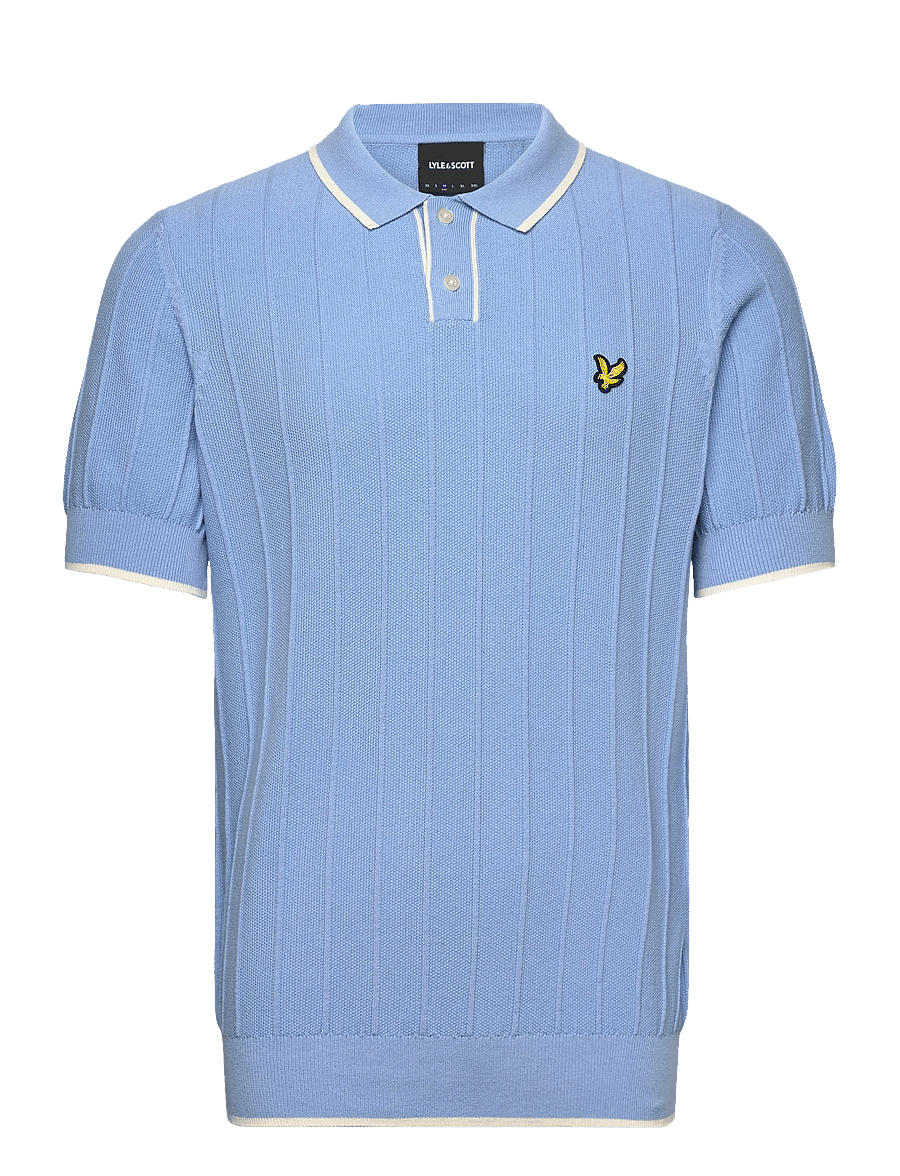 Lyle & Scott - Tipped Pique Knitted Polo - gestrickte polohemden - w444 chalk blue - 1