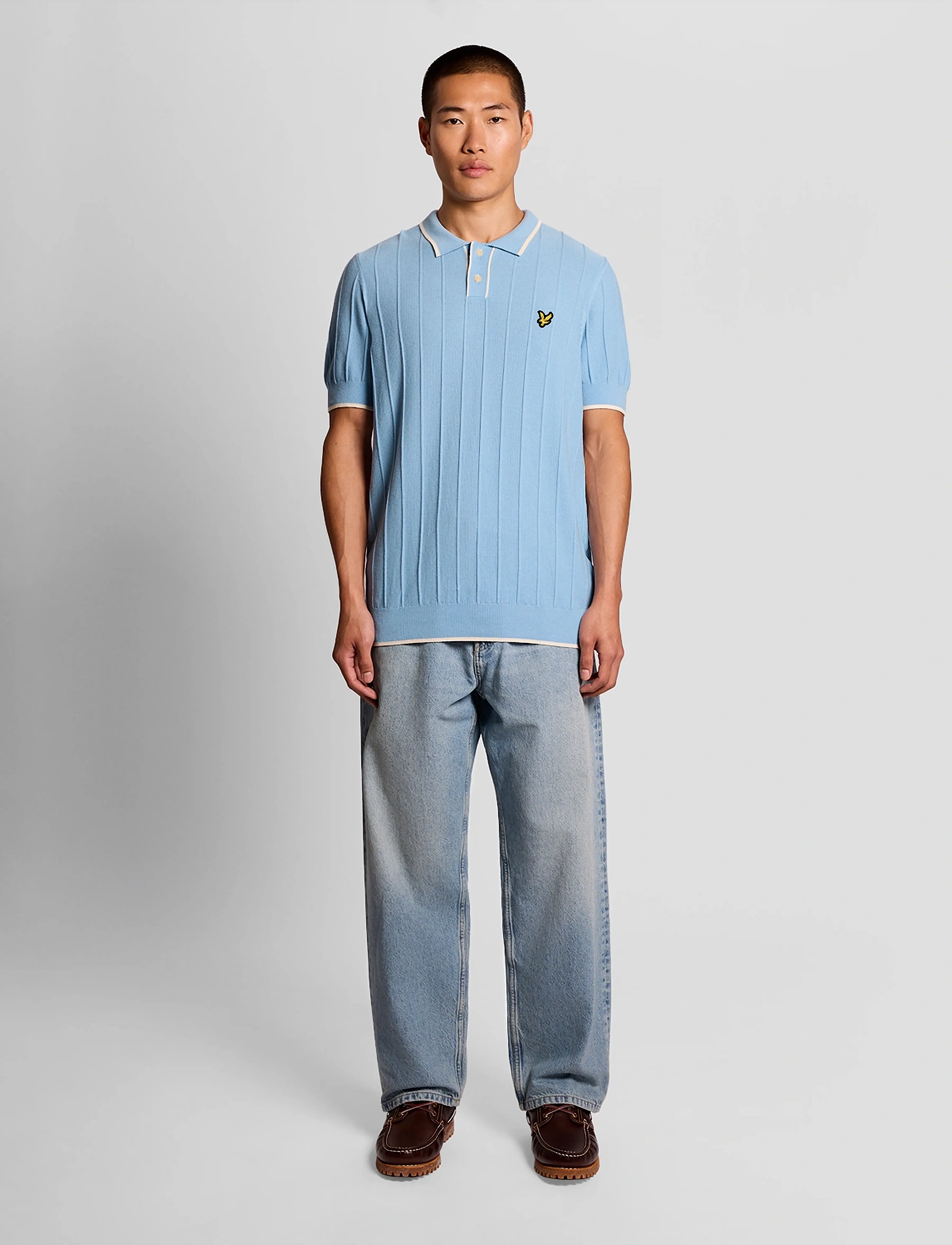 Lyle & Scott - Tipped Pique Knitted Polo - gestrickte polohemden - w444 chalk blue - 4