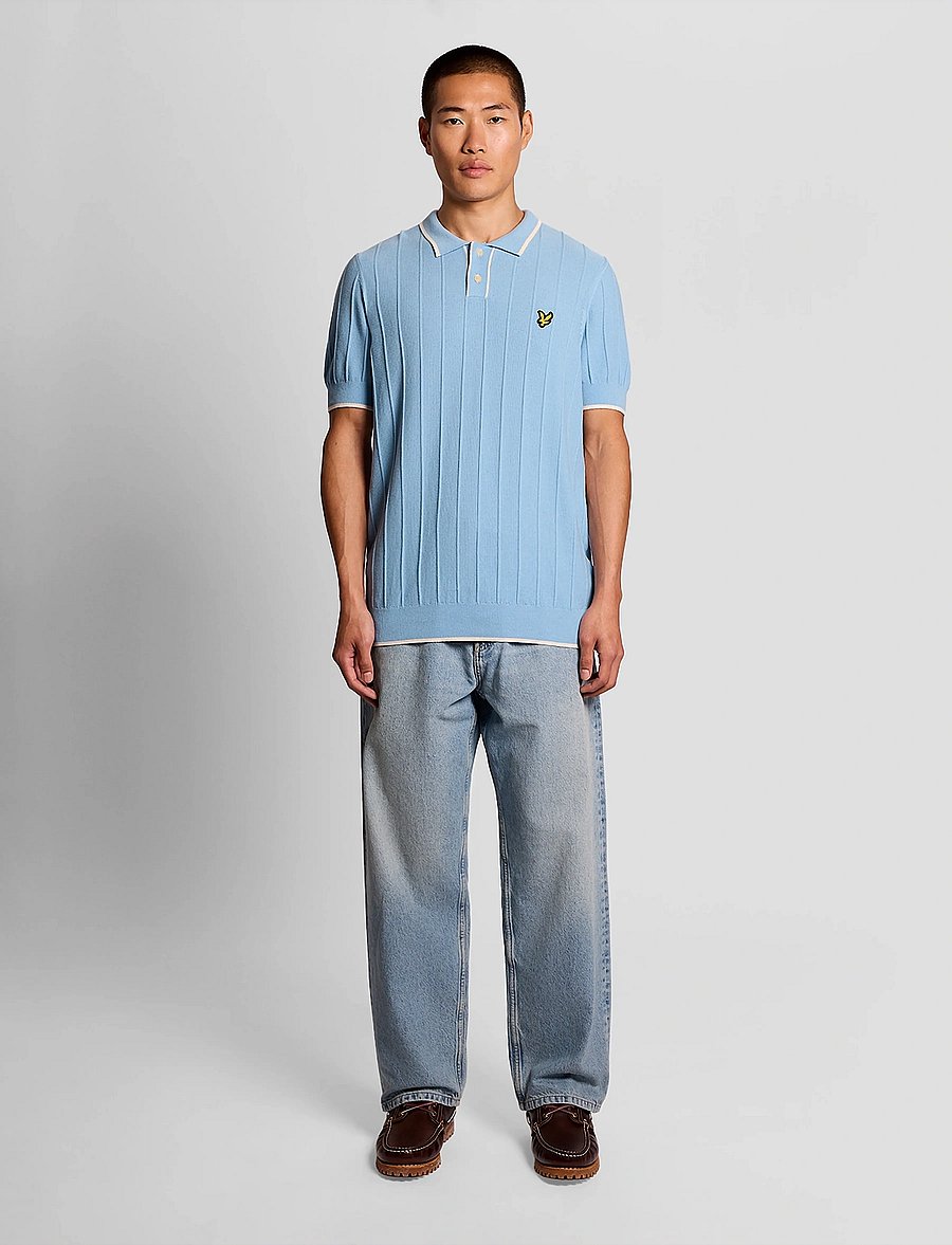 Lyle & Scott - Tipped Pique Knitted Polo - gestrickte polohemden - w444 chalk blue - 4