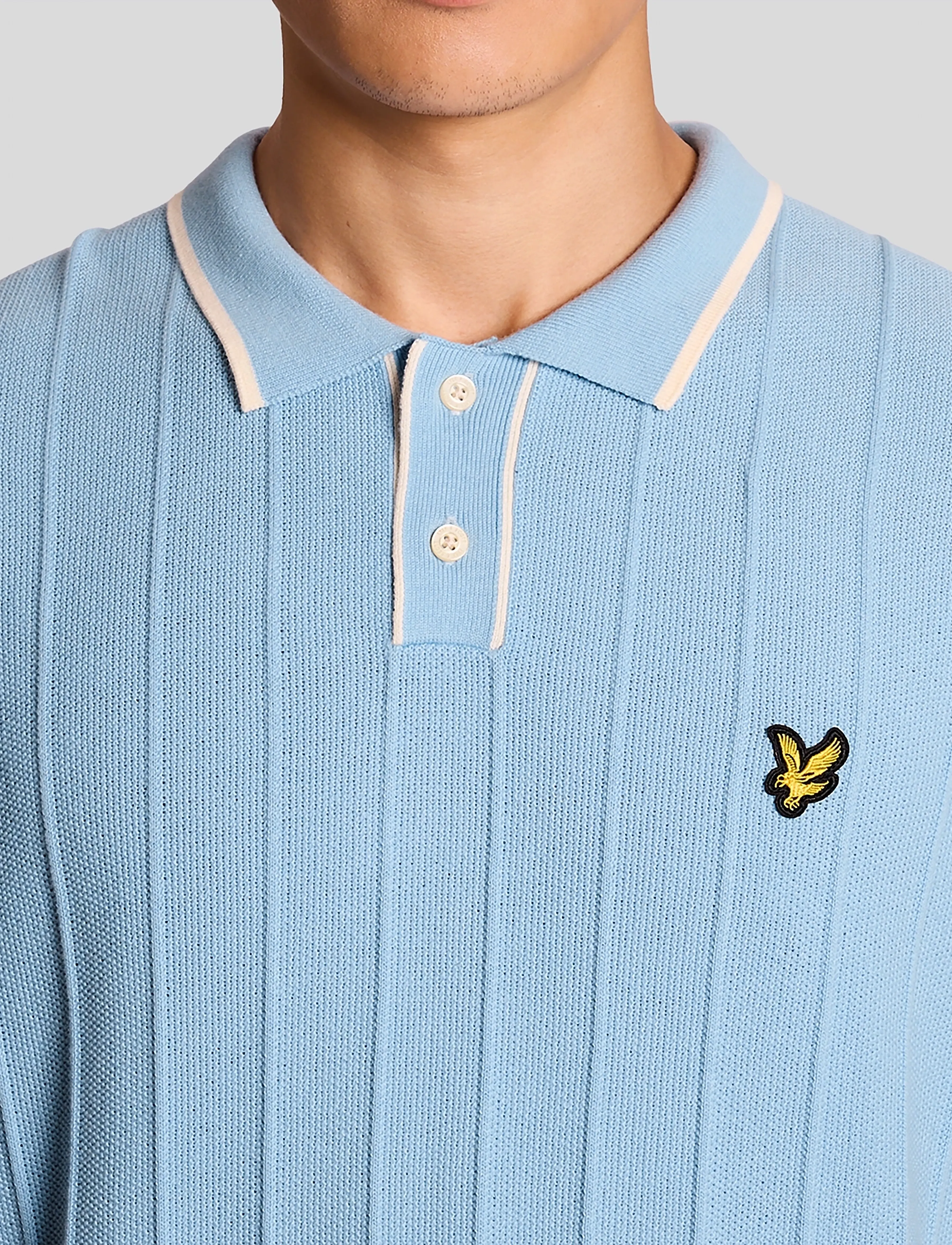 Lyle & Scott - Tipped Pique Knitted Polo - gestrickte polohemden - w444 chalk blue - 5