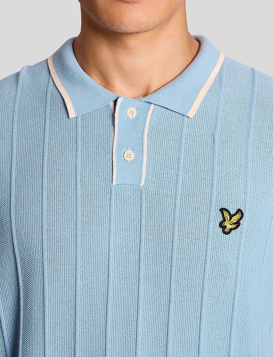 Lyle & Scott - Tipped Pique Knitted Polo - gestrickte polohemden - w444 chalk blue - 5