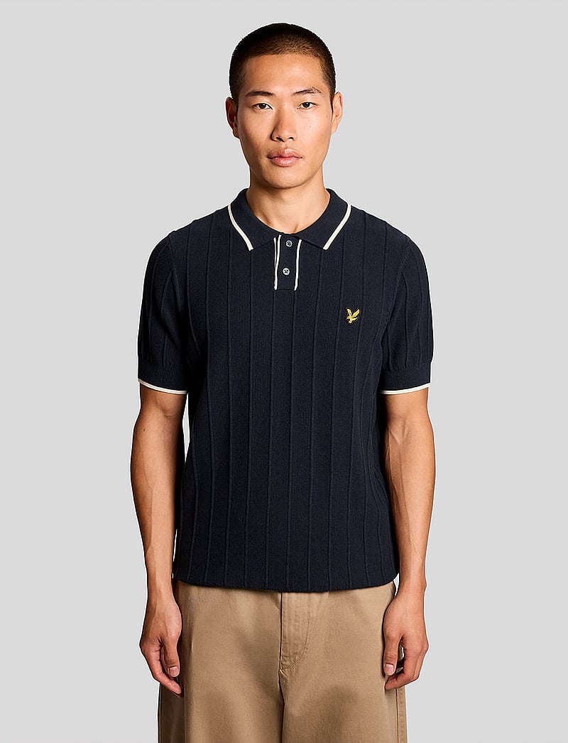 Lyle & Scott - Tipped Pique Knitted Polo - polostrik - z271 dark navy - 0