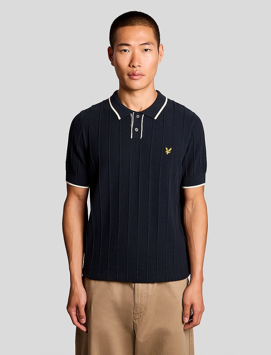 Lyle & Scott - Tipped Pique Knitted Polo - kootud polosärgid - z271 dark navy - 0