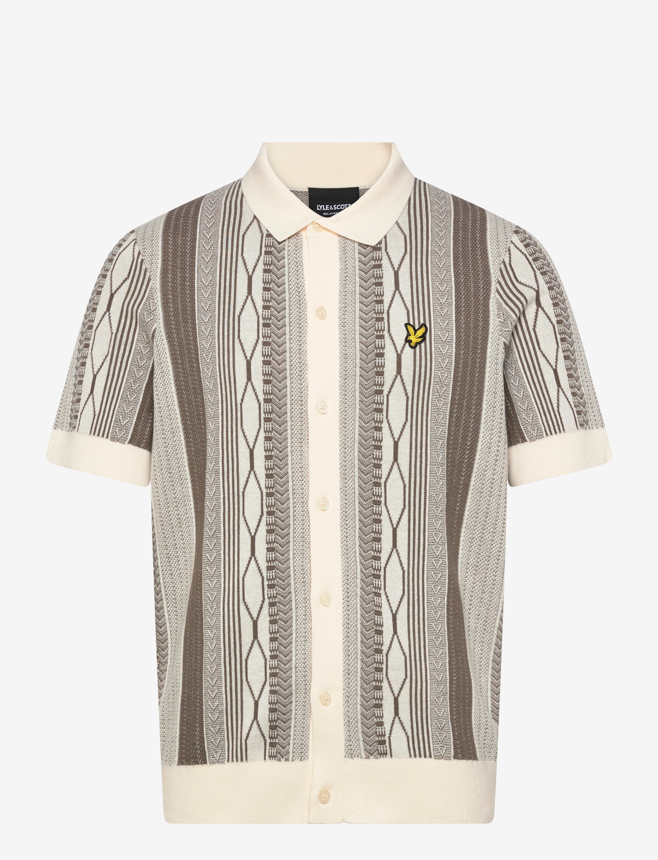 Lyle & Scott - Brocade Jacquard Short Sleeve Knitted Shirt - trikotažiniai polo marškinėliai - ice cream/ khaki ash - 1