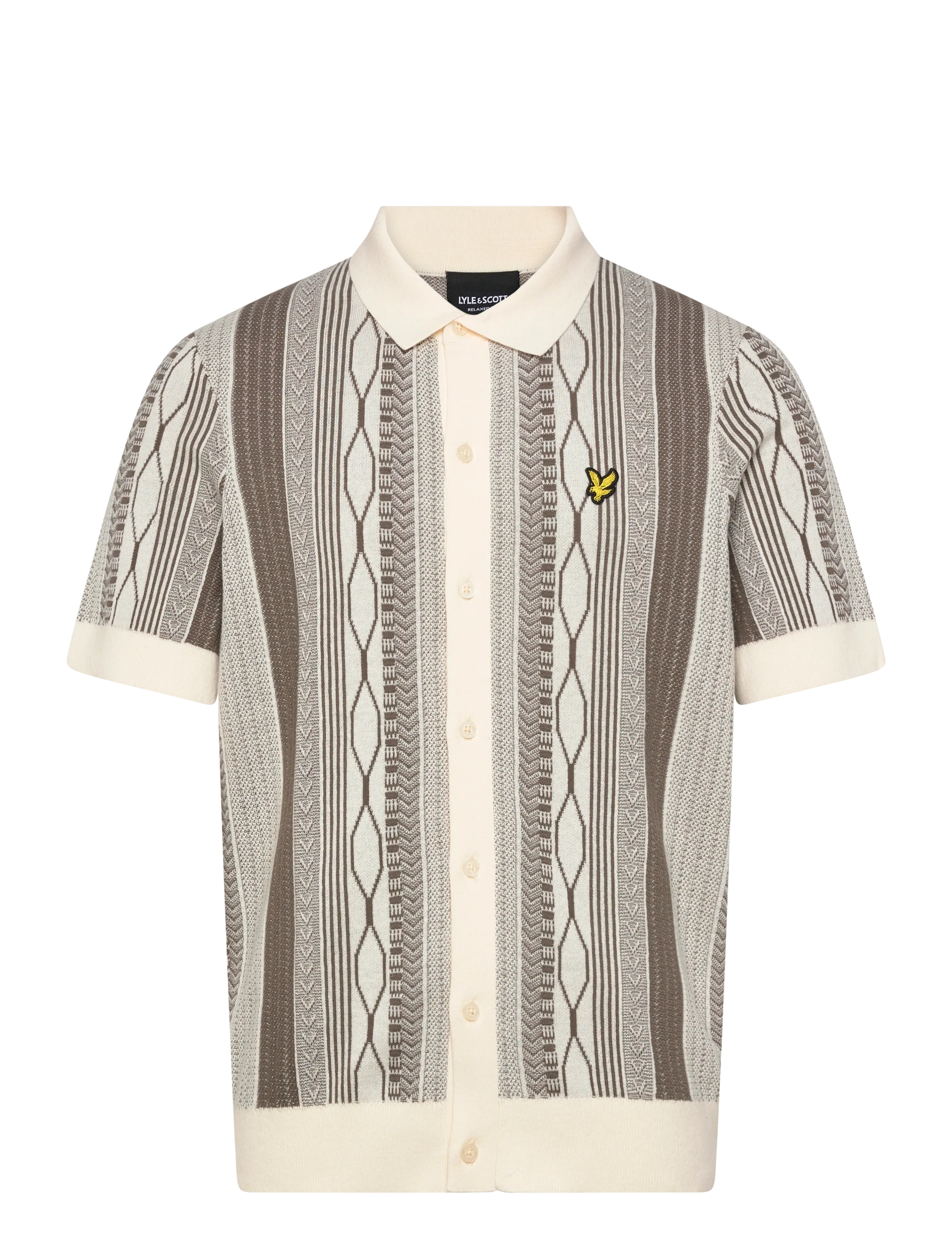 Lyle & Scott Brocade Jacquard Short Sleeve Knitted Shirt - Pulls - ICE CREAM/ KHAKI ASH / multi