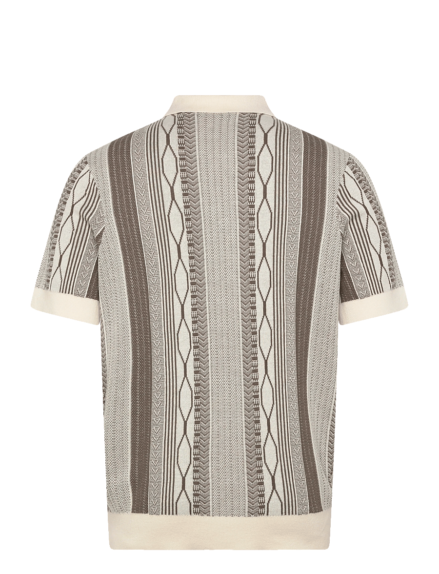 Lyle & Scott - Brocade Jacquard Short Sleeve Knitted Shirt - langärmlige strick-polohemden - ice cream/ khaki ash - 2