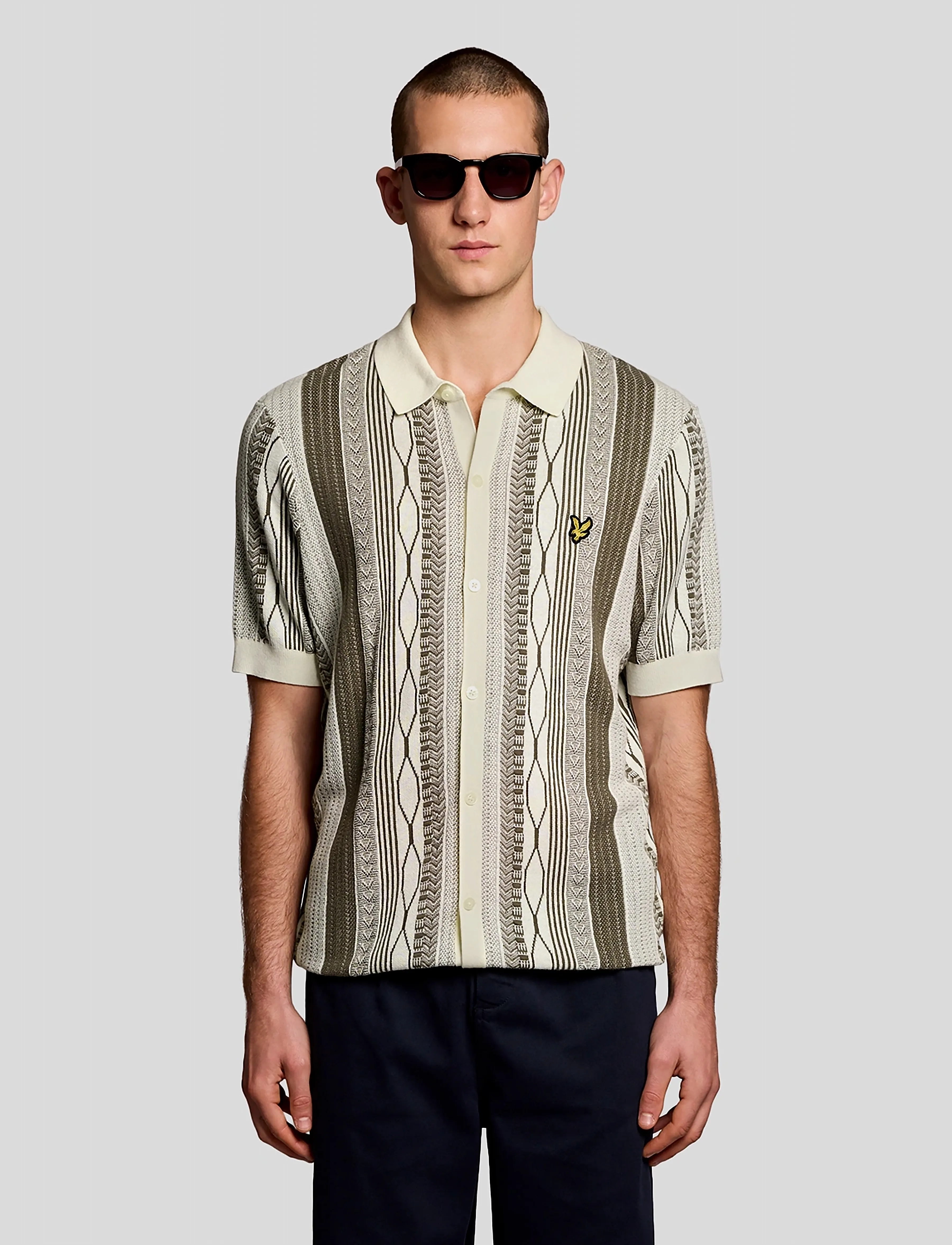 Lyle & Scott Brocade Jacquard Short Sleeve Knitted Shirt, M, Knitwear, Mehrfarbig/gemustert - Polos, Männerswear