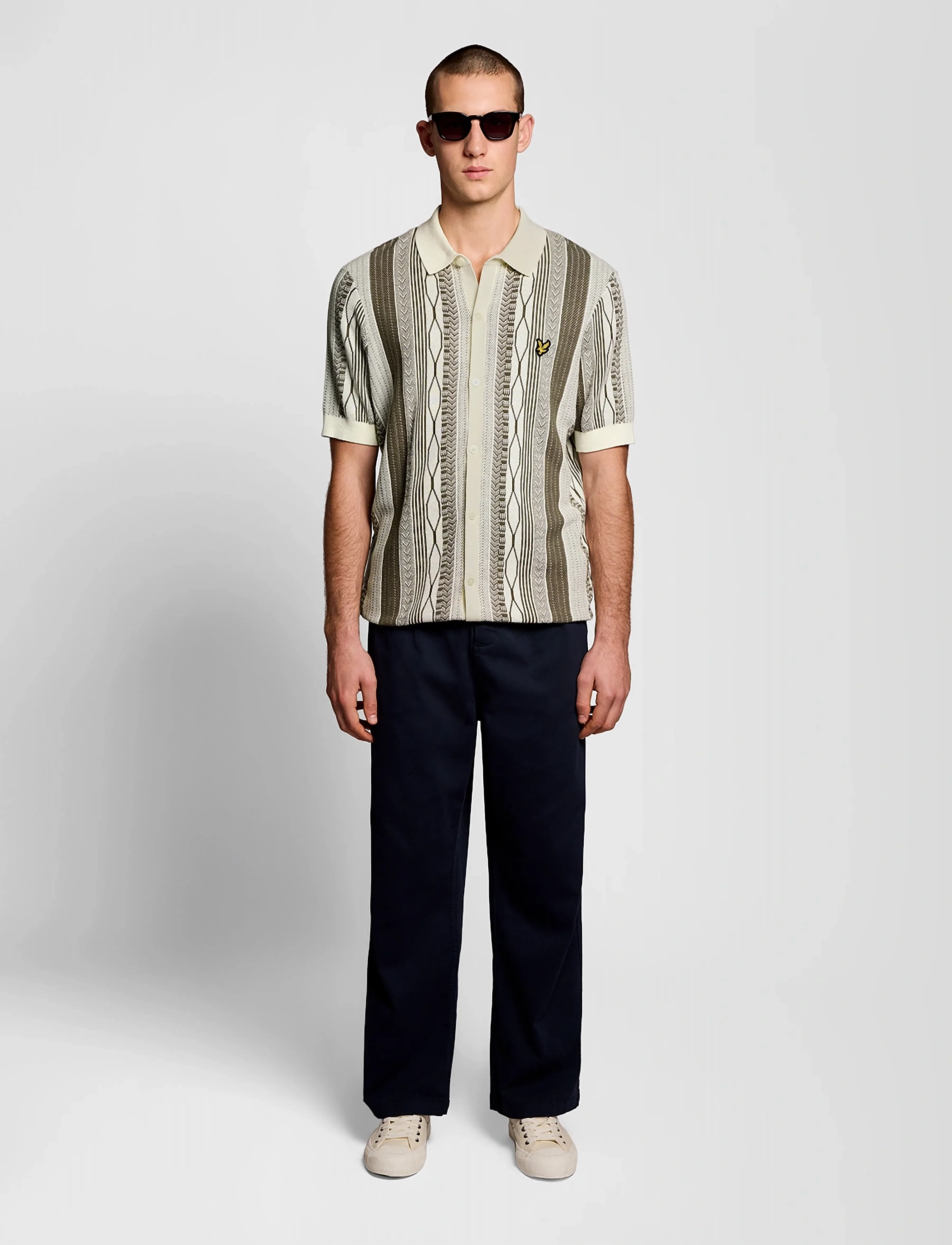 Lyle & Scott - Brocade Jacquard Short Sleeve Knitted Shirt - gestrickte polohemden - ice cream/ khaki ash - 4