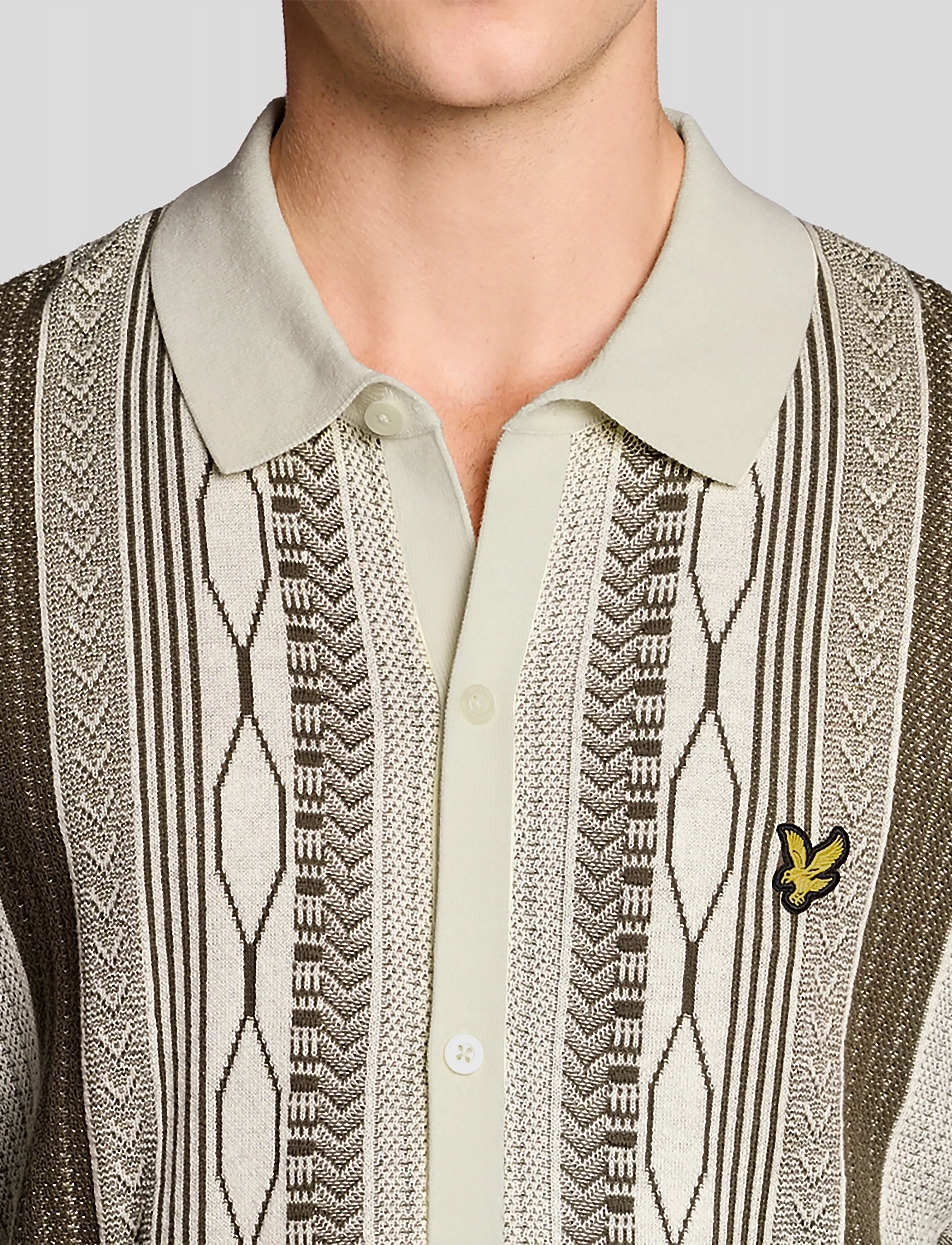 Lyle & Scott - Brocade Jacquard Short Sleeve Knitted Shirt - gestrickte polohemden - ice cream/ khaki ash - 5