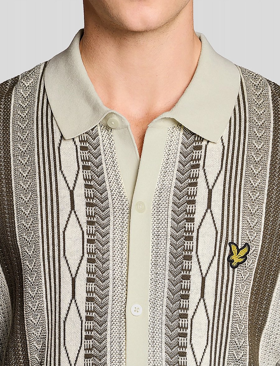 Lyle & Scott - Brocade Jacquard Short Sleeve Knitted Shirt - langärmlige strick-polohemden - ice cream/ khaki ash - 5